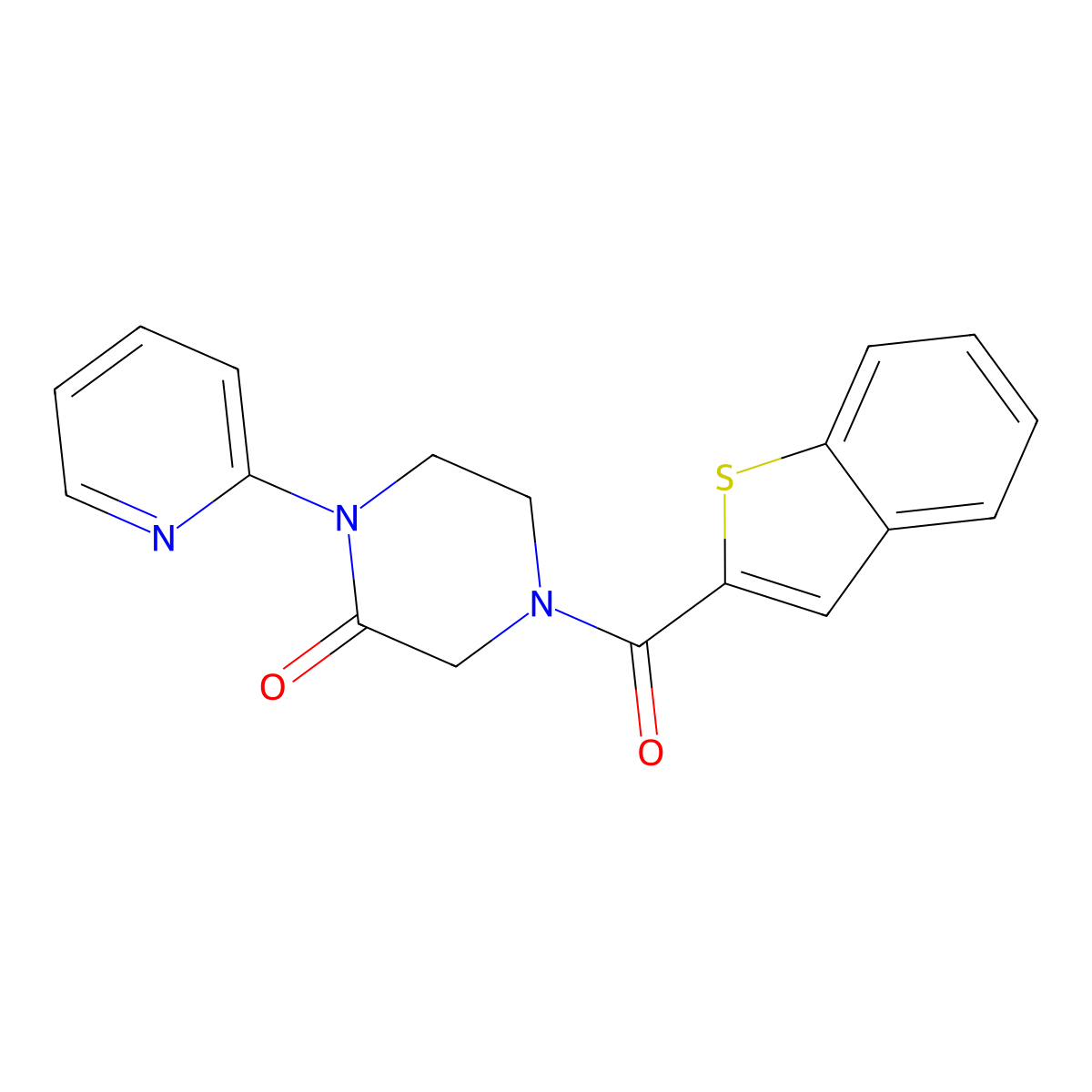 4-(1-Benzothiophene-2-carbonyl)-1-(pyridin-2-yl)piperazin-2-one molecular structure, CAS 2309307-56-8