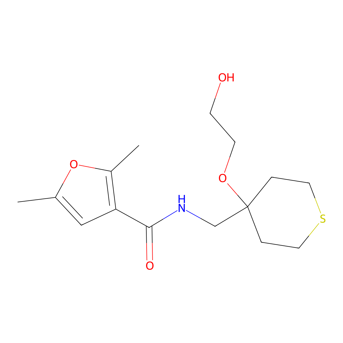 N-{[4-(2-hydroxyethoxy)thian-4-yl]methyl}-2,5-dimethylfuran-3-carboxamide molecular structure, CAS 2309307-69-3