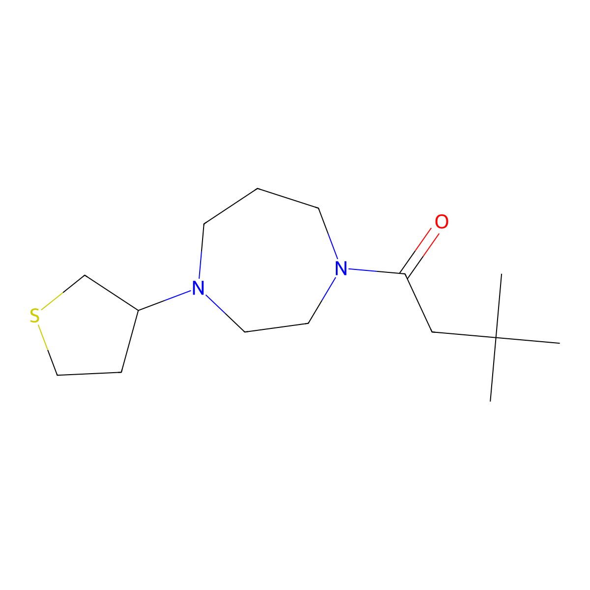 3,3-Dimethyl-1-[4-(thiolan-3-yl)-1,4-diazepan-1-yl]butan-1-one molecular structure, CAS 2309307-73-9
