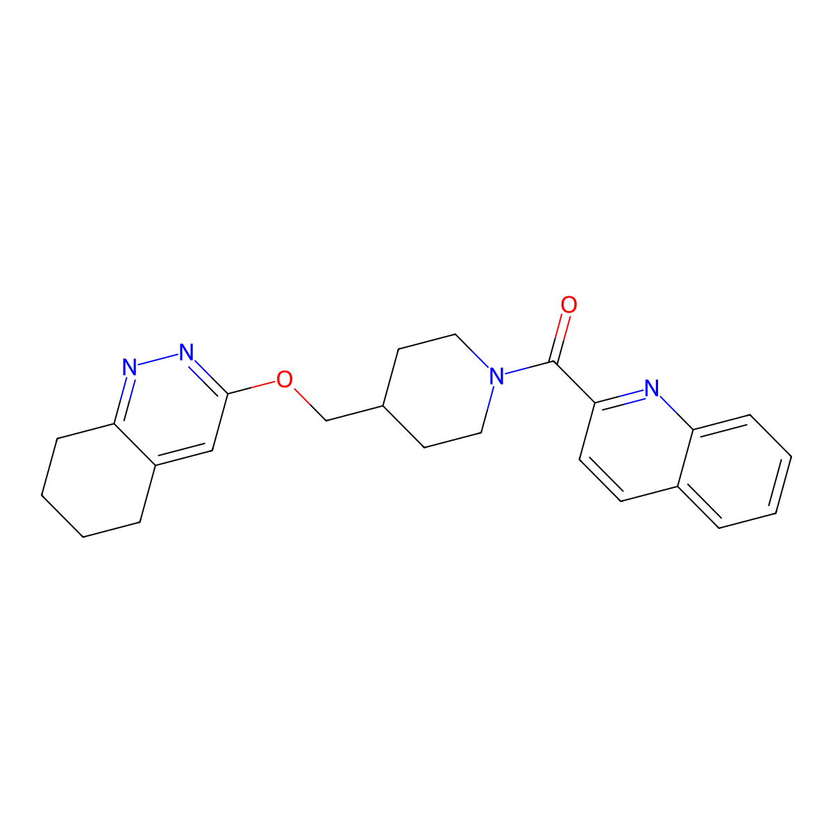 3-{[1-(Quinoline-2-carbonyl)piperidin-4-yl]methoxy}-5,6,7,8-tetrahydrocinnoline molecular structure, CAS 2309307-86-4