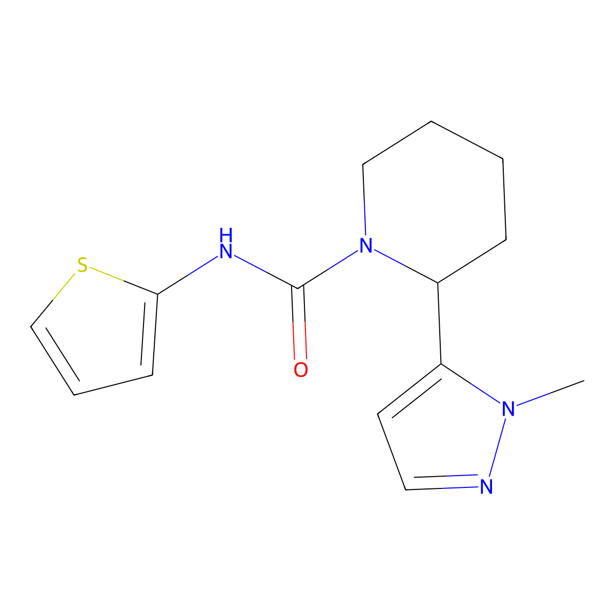 2-(1-methyl-1H-pyrazol-5-yl)-N-(thiophen-2-yl)piperidine-1-carboxamide molecular structure, CAS 2309308-11-8