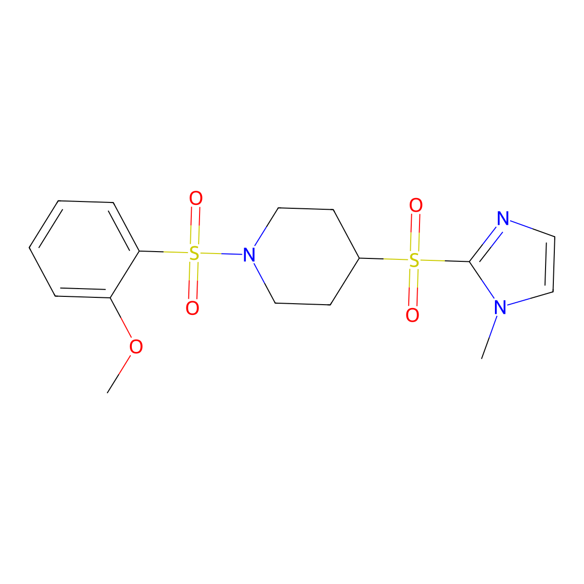 1-(2-methoxybenzenesulfonyl)-4-[(1-methyl-1H-imidazol-2-yl)sulfonyl]piperidine molecular structure, CAS 2309308-14-1