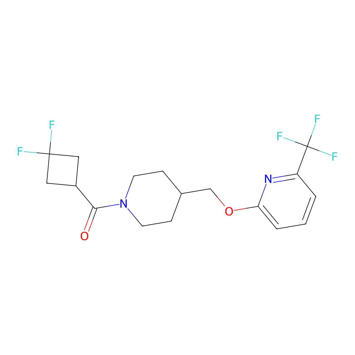 2-{[1-(3,3-Difluorocyclobutanecarbonyl)piperidin-4-yl]methoxy}-6-(trifluoromethyl)pyridine molecular structure, CAS 2309308-24-3
