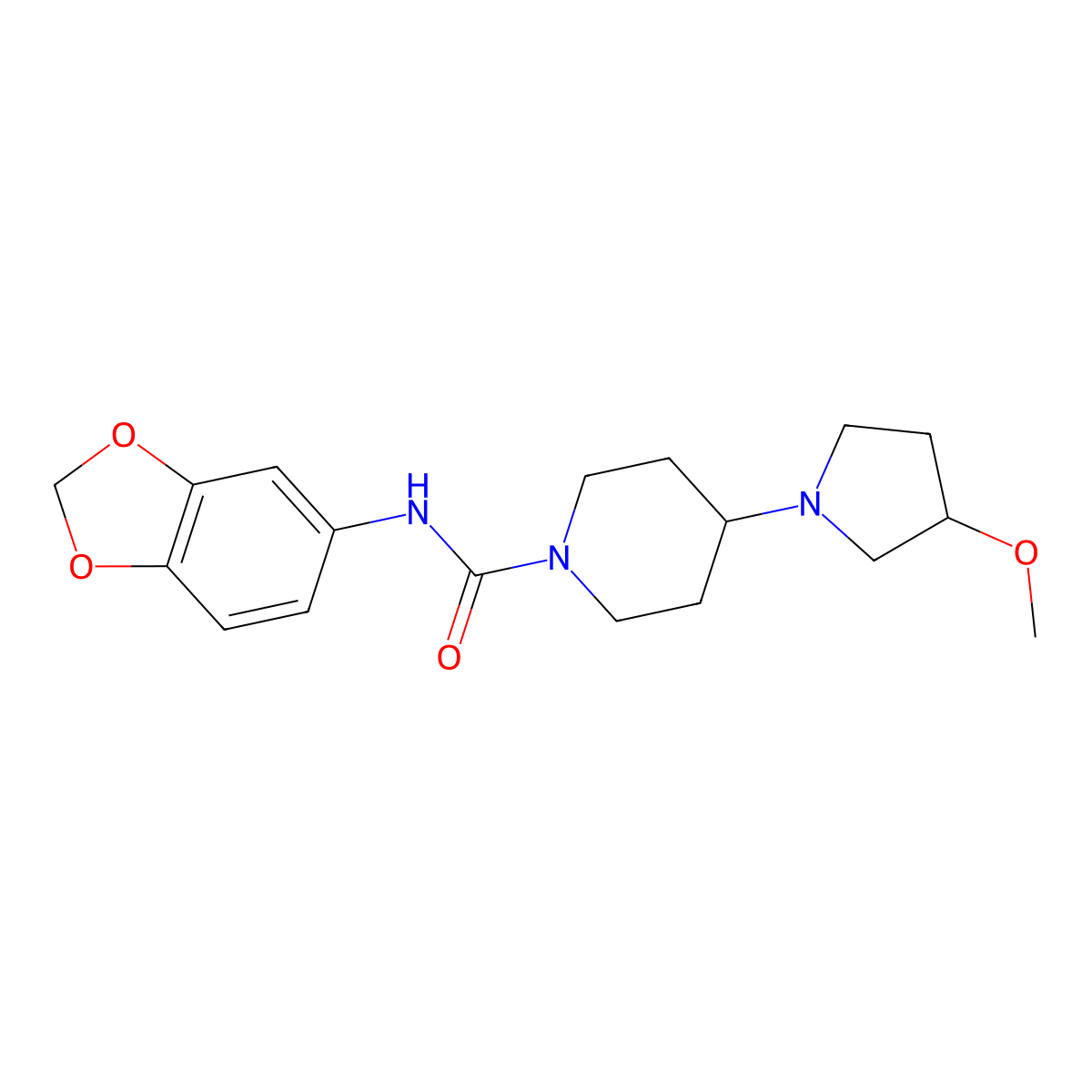 N-(2H-1,3-benzodioxol-5-yl)-4-(3-methoxypyrrolidin-1-yl)piperidine-1-carboxamide molecular structure, CAS 2309308-38-9