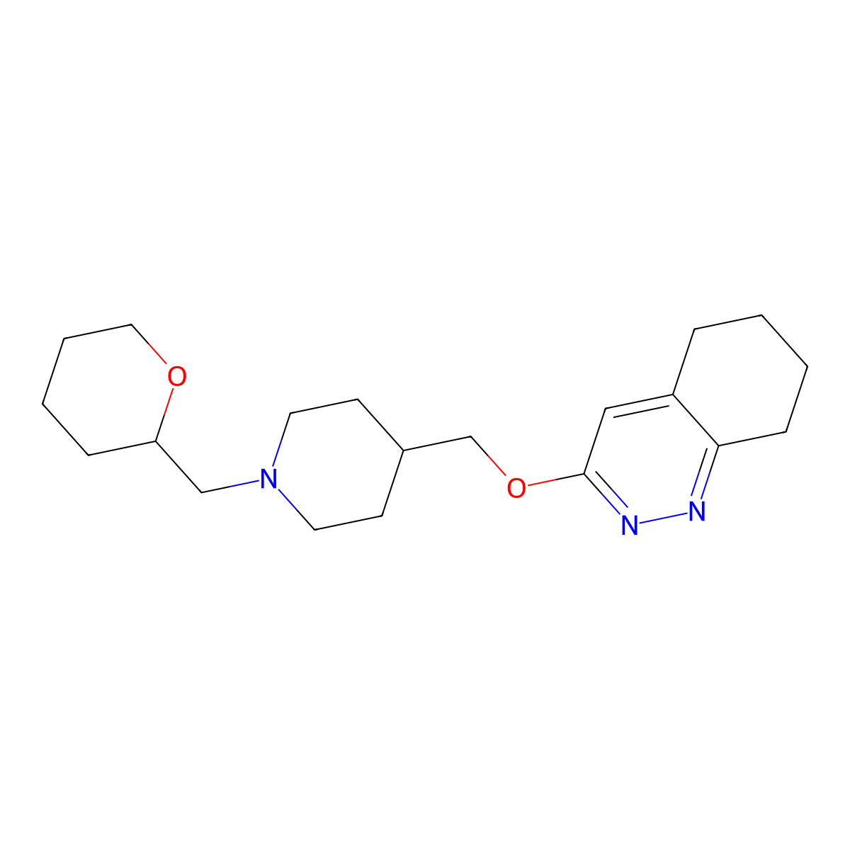 3-({1-[(Oxan-2-yl)methyl]piperidin-4-yl}methoxy)-5,6,7,8-tetrahydrocinnoline molecular structure, CAS 2309308-65-2