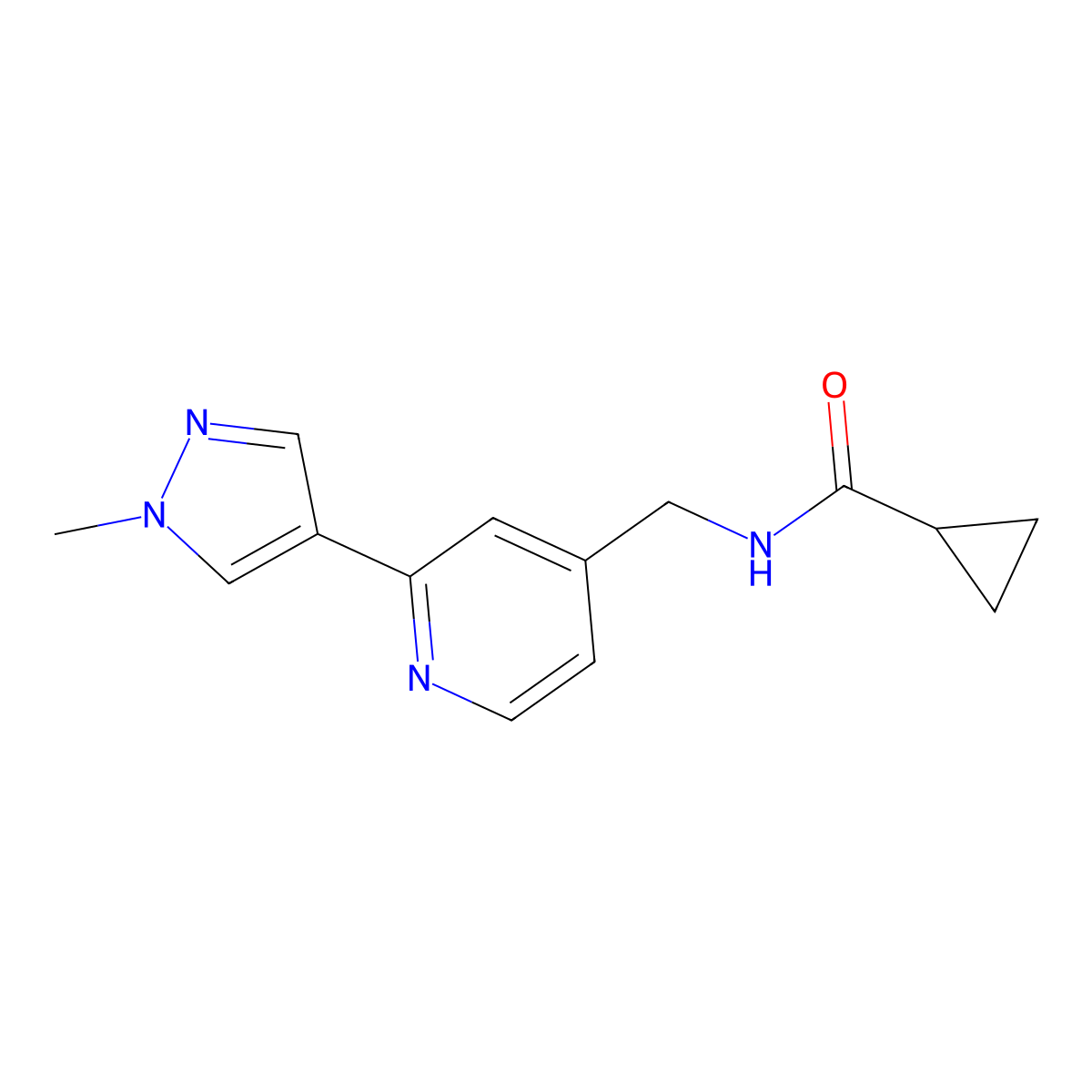 N-((2-(1-methyl-1H-pyrazol-4-yl)pyridin-4-yl)methyl)cyclopropanecarboxamide molecular structure, CAS 2309308-79-8