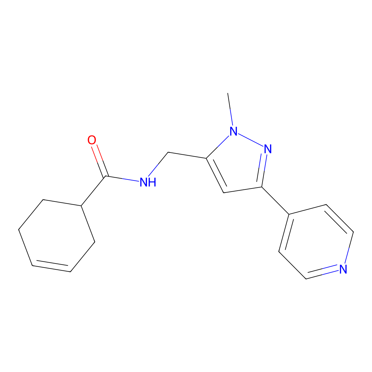 N-{[1-methyl-3-(pyridin-4-yl)-1H-pyrazol-5-yl]methyl}cyclohex-3-ene-1-carboxamide molecular structure, CAS 2309309-03-1