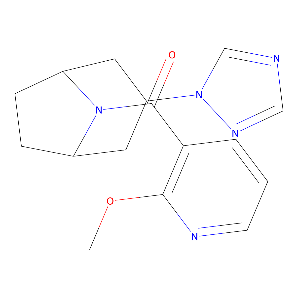 8-(2-methoxypyridine-3-carbonyl)-3-(1H-1,2,4-triazol-1-yl)-8-azabicyclo[3.2.1]octane molecular structure, CAS 2309309-14-4