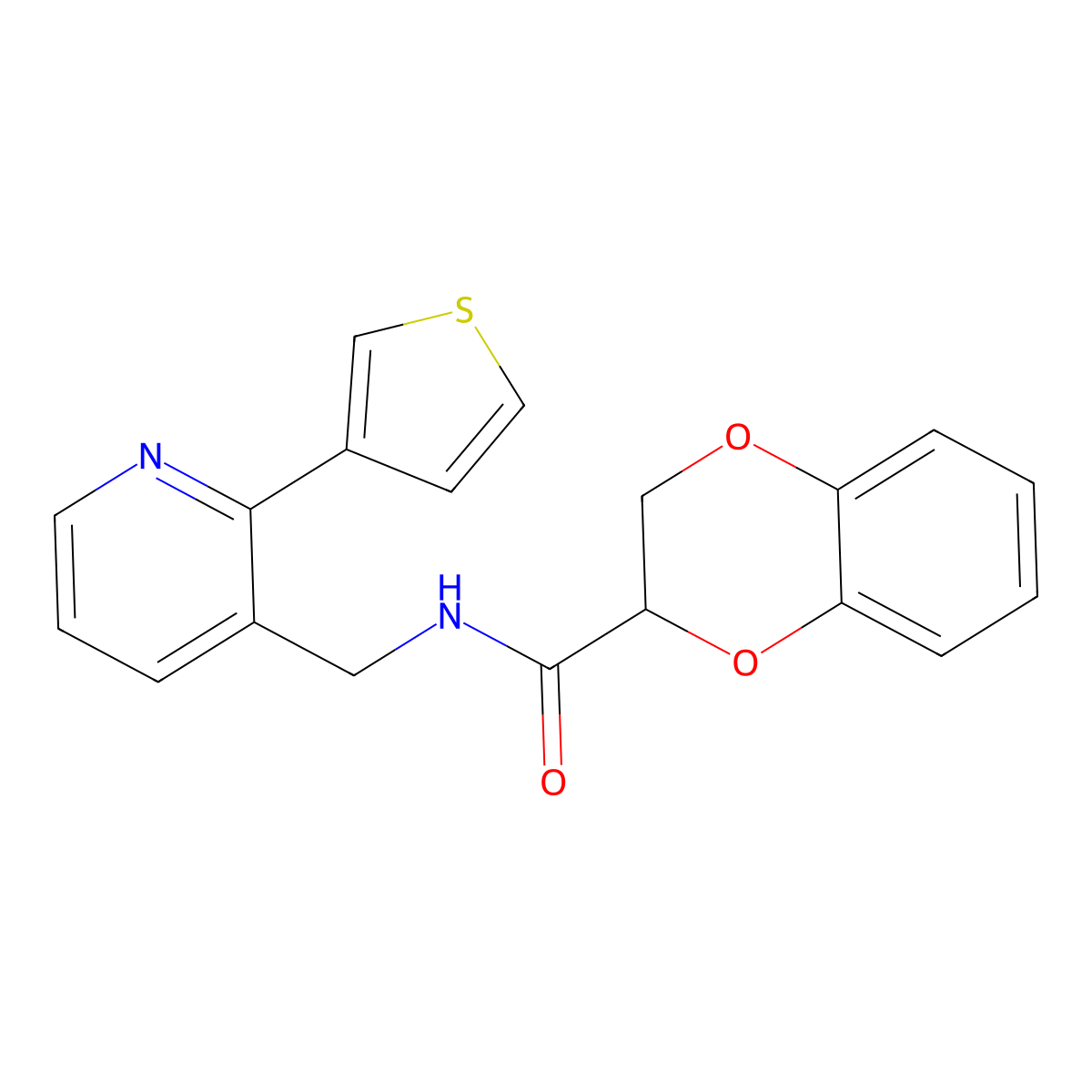 N-((2-(thiophen-3-yl)pyridin-3-yl)methyl)-2,3-dihydrobenzo[b][1,4]dioxine-2-carboxamide molecular structure, CAS 2309309-24-6