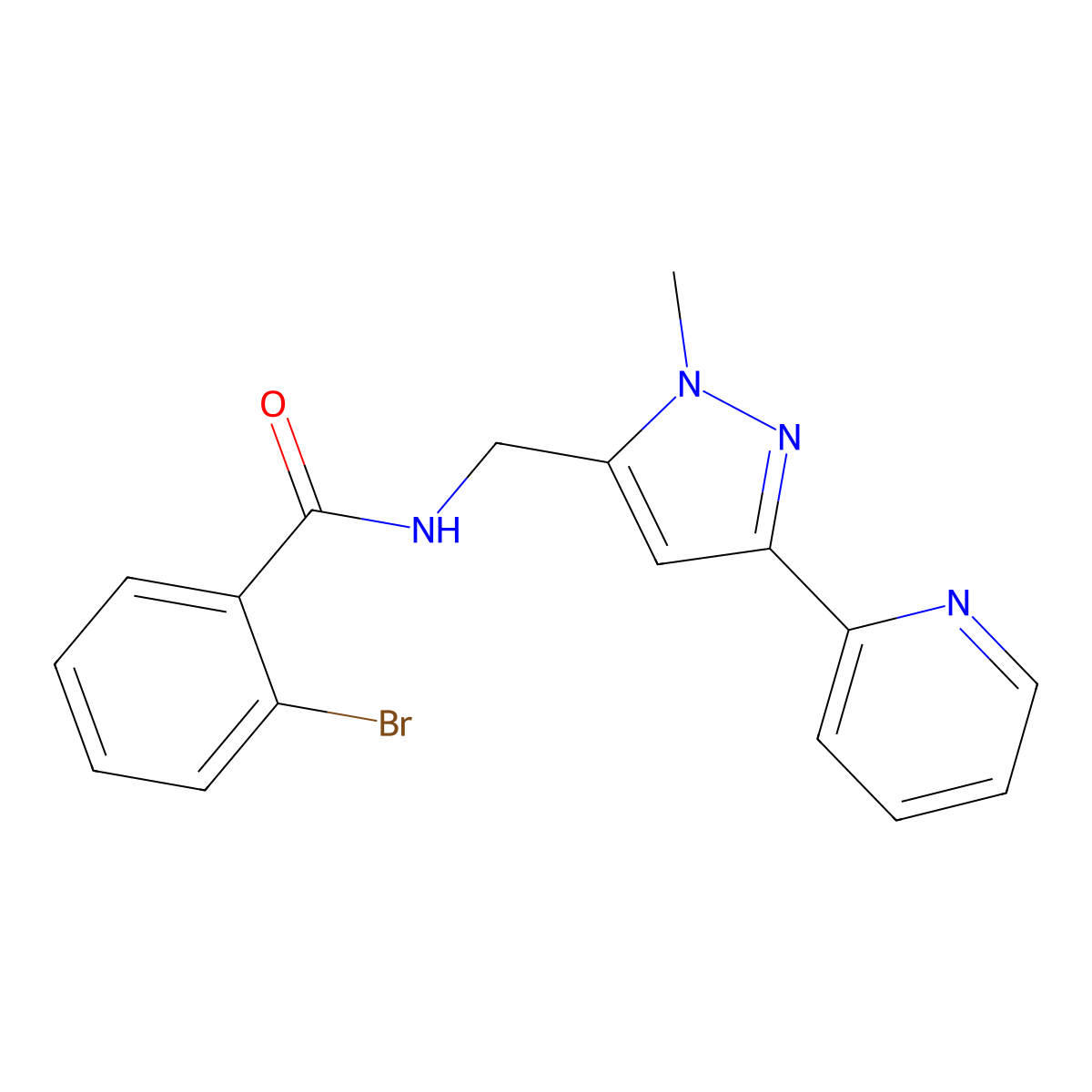 2-bromo-N-{[1-methyl-3-(pyridin-2-yl)-1H-pyrazol-5-yl]methyl}benzamide molecular structure, CAS 2309309-68-8
