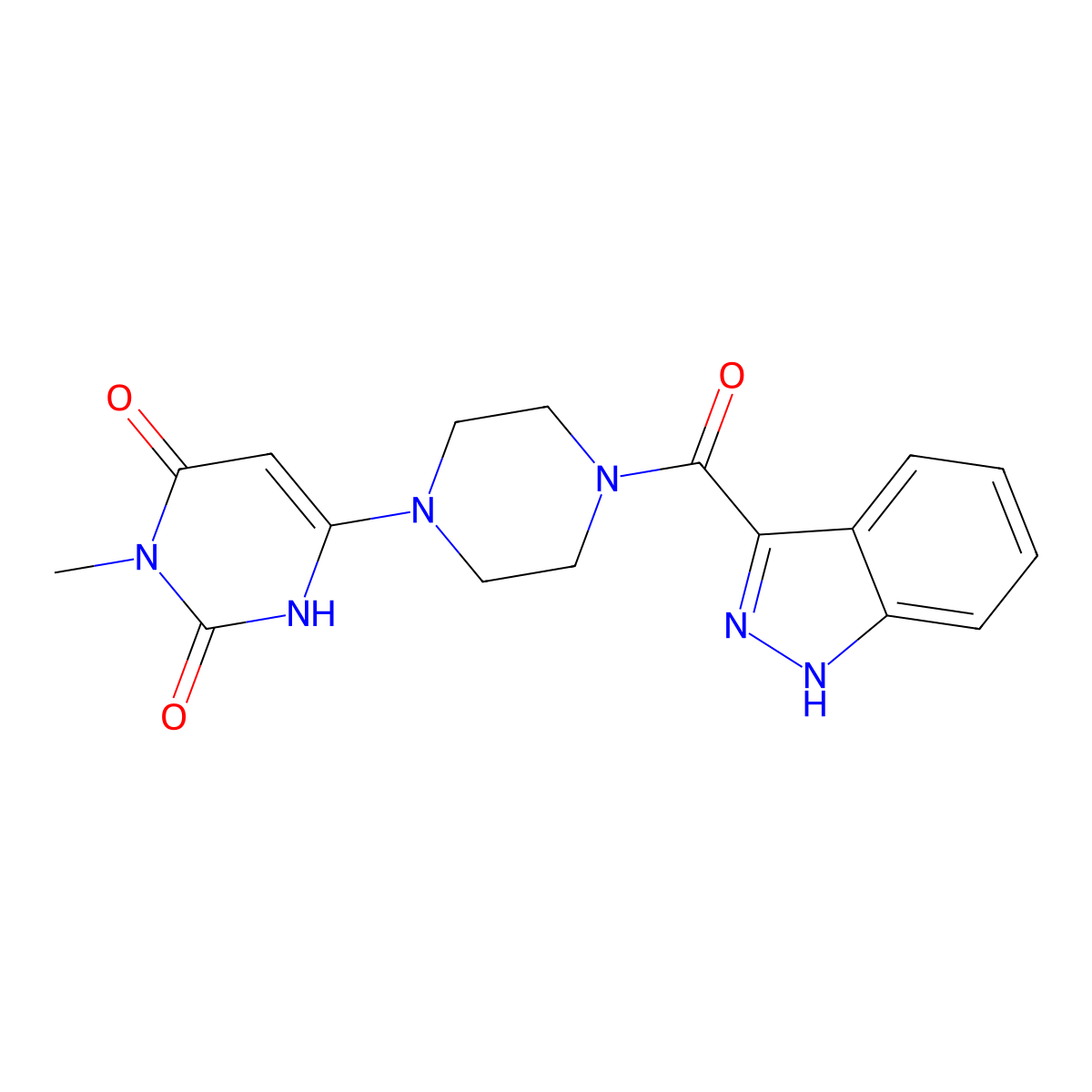 6-[4-(1H-Indazole-3-carbonyl)piperazin-1-yl]-3-methyl-1H-pyrimidine-2,4-dione molecular structure, CAS 2309309-84-8