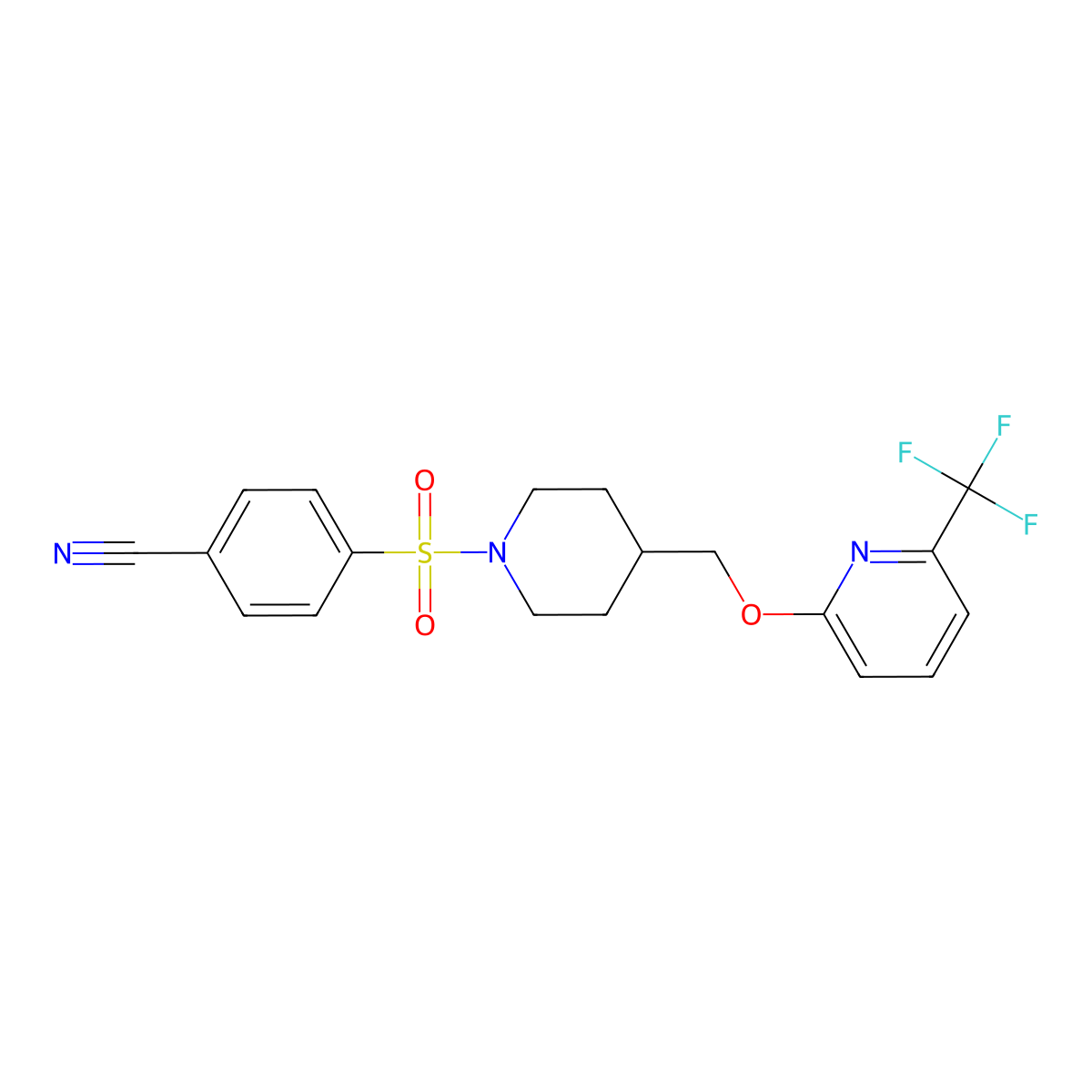 4-{[4-({[6-(Trifluoromethyl)pyridin-2-yl]oxy}methyl)piperidin-1-yl]sulfonyl}benzonitrile molecular structure, CAS 2309309-94-0