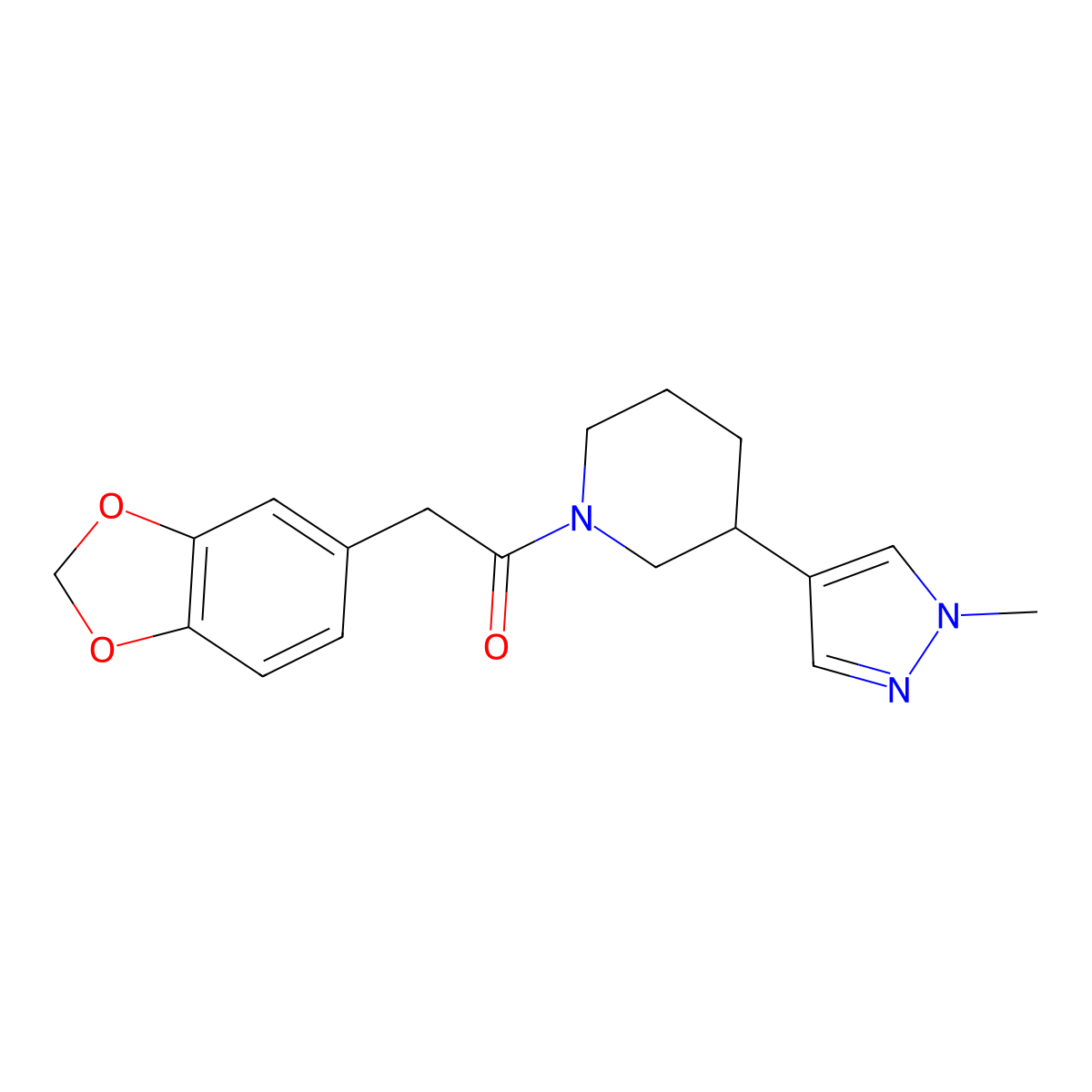 2-(2H-1,3-benzodioxol-5-yl)-1-[3-(1-methyl-1H-pyrazol-4-yl)piperidin-1-yl]ethan-1-one molecular structure, CAS 2309309-95-1