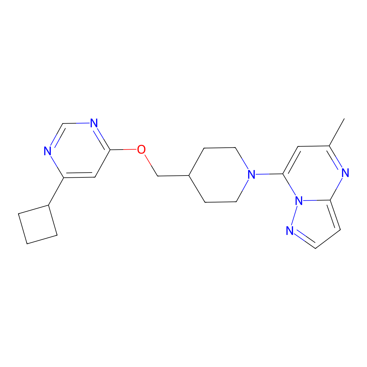 4-Cyclobutyl-6-[(1-{5-methylpyrazolo[1,5-a]pyrimidin-7-yl}piperidin-4-yl)methoxy]pyrimidine molecular structure, CAS 2309310-14-1