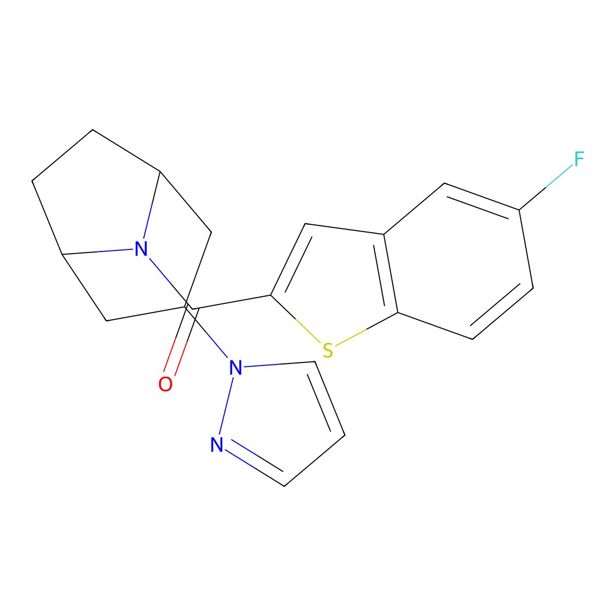 8-(5-fluoro-1-benzothiophene-2-carbonyl)-3-(1H-pyrazol-1-yl)-8-azabicyclo[3.2.1]octane molecular structure, CAS 2309310-50-5
