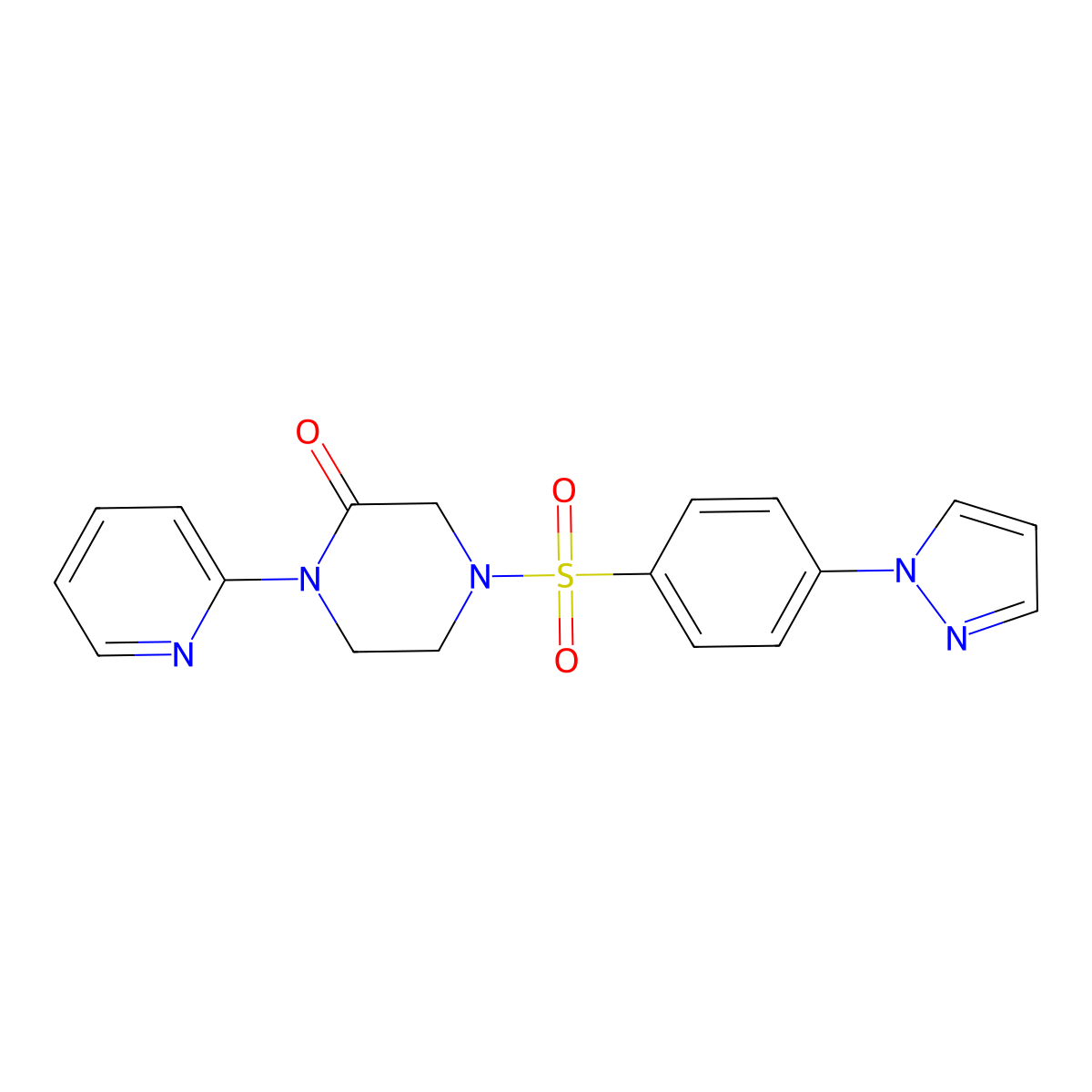 4-[4-(1H-pyrazol-1-yl)benzenesulfonyl]-1-(pyridin-2-yl)piperazin-2-one molecular structure, CAS 2309310-65-2