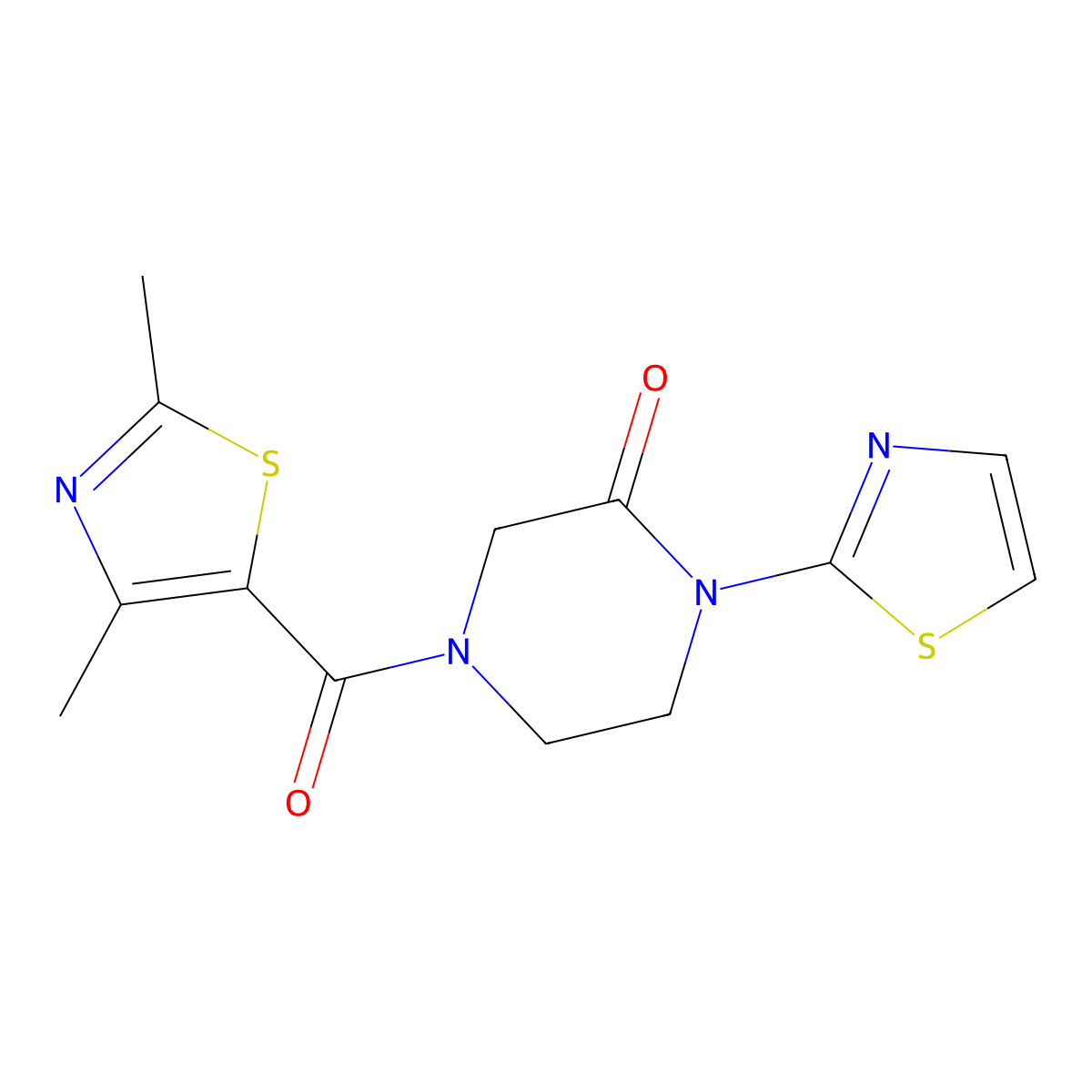 4-(2,4-Dimethyl-1,3-thiazole-5-carbonyl)-1-(1,3-thiazol-2-yl)piperazin-2-one molecular structure, CAS 2309310-71-0