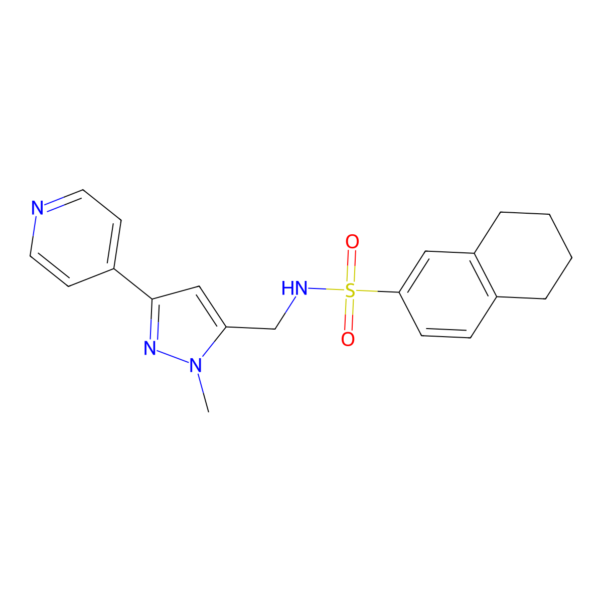 N-{[1-methyl-3-(pyridin-4-yl)-1H-pyrazol-5-yl]methyl}-5,6,7,8-tetrahydronaphthalene-2-sulfonamide molecular structure, CAS 2309310-72-1