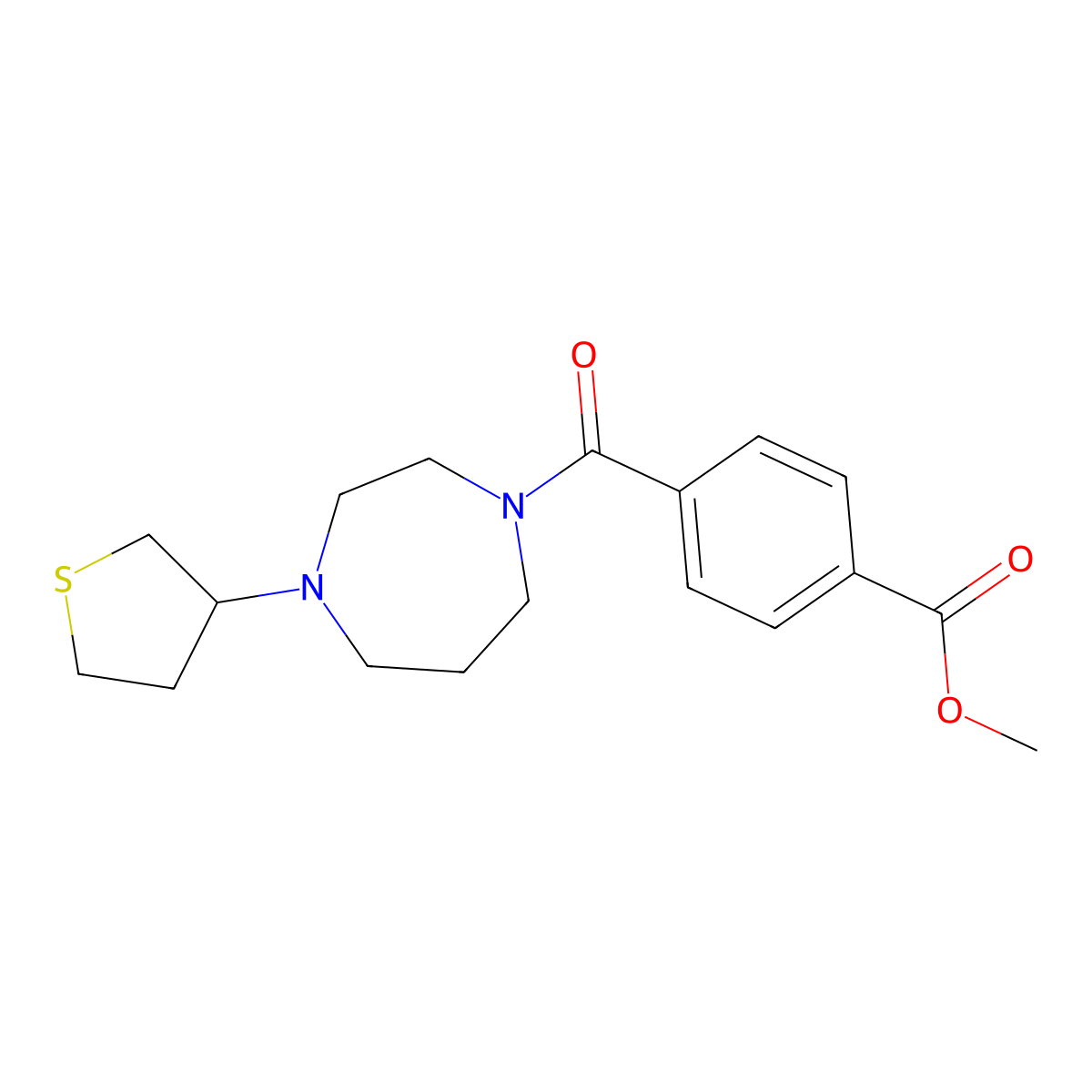 Methyl 4-[4-(thiolan-3-yl)-1,4-diazepane-1-carbonyl]benzoate molecular structure, CAS 2309310-79-8