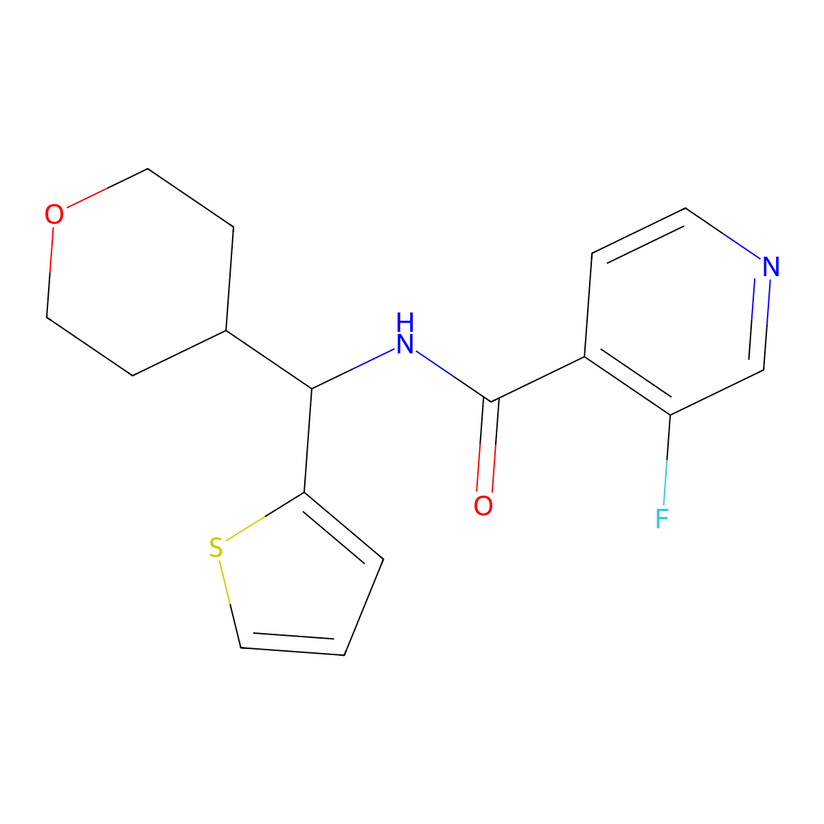 3-fluoro-N-[(oxan-4-yl)(thiophen-2-yl)methyl]pyridine-4-carboxamide molecular structure, CAS 2309310-92-5