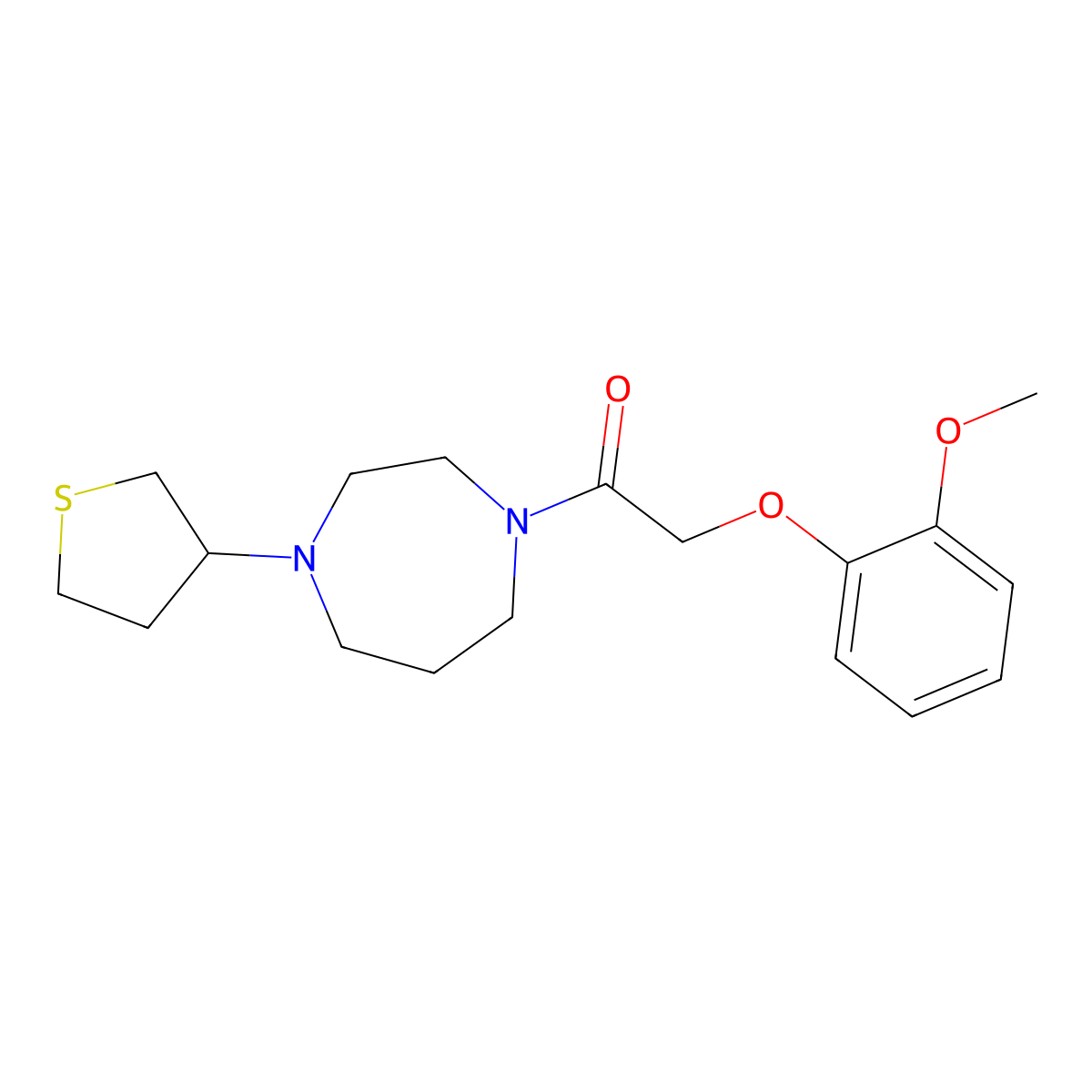 2-(2-Methoxyphenoxy)-1-[4-(thiolan-3-yl)-1,4-diazepan-1-yl]ethan-1-one molecular structure, CAS 2309310-97-0