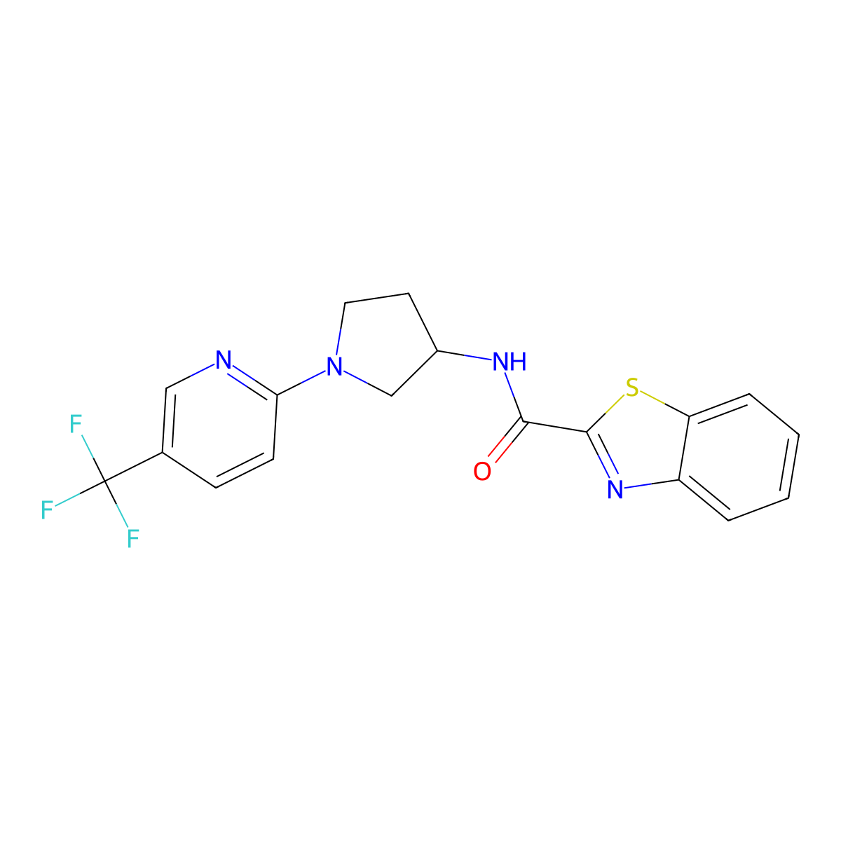 N-(1-(5-(trifluoromethyl)pyridin-2-yl)pyrrolidin-3-yl)benzo[d]thiazole-2-carboxamide molecular structure, CAS 2309310-99-2
