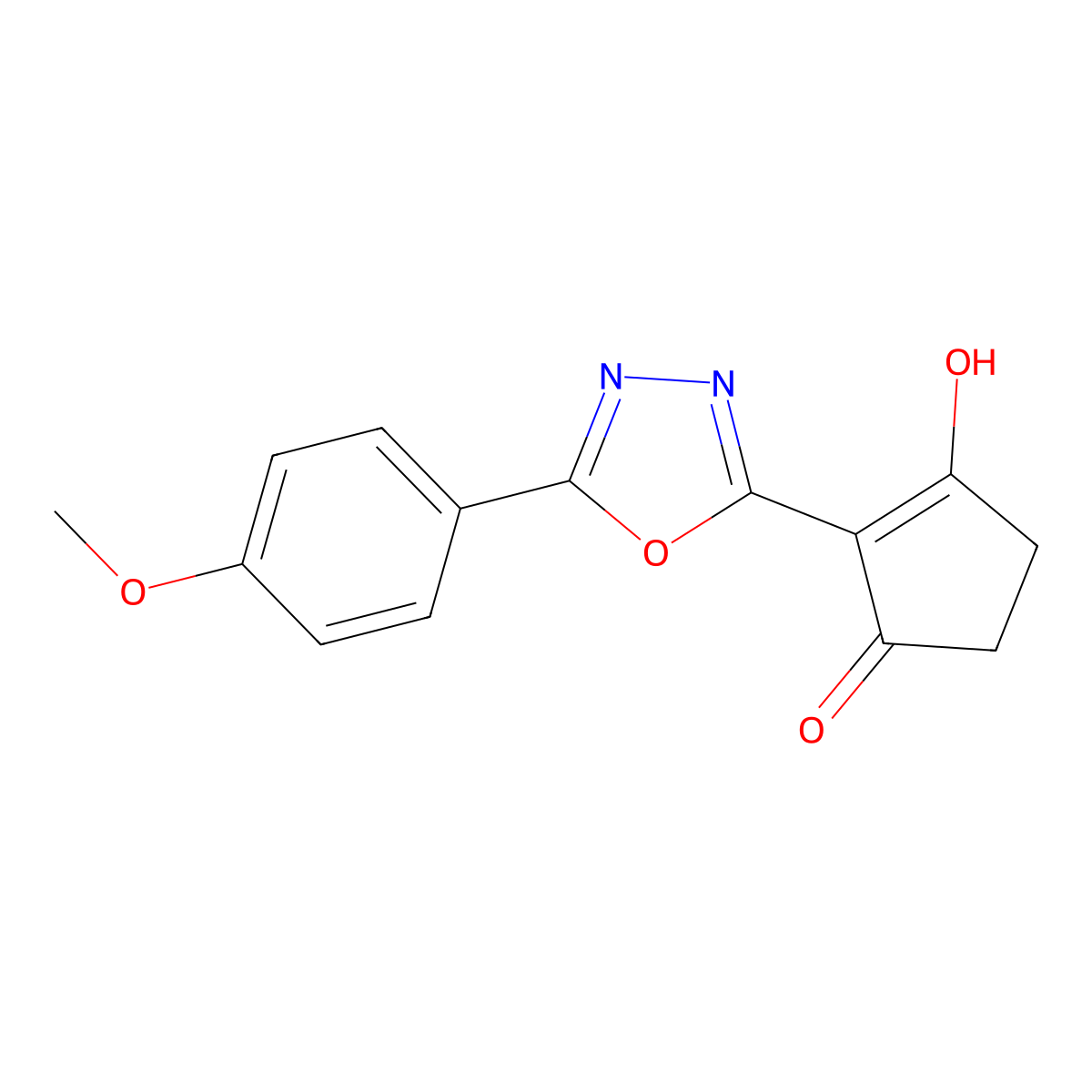 3-Hydroxy-2-[5-(4-methoxyphenyl)-1,3,4-oxadiazol-2-yl]cyclopent-2-en-1-one molecular structure, CAS 2309311-04-2