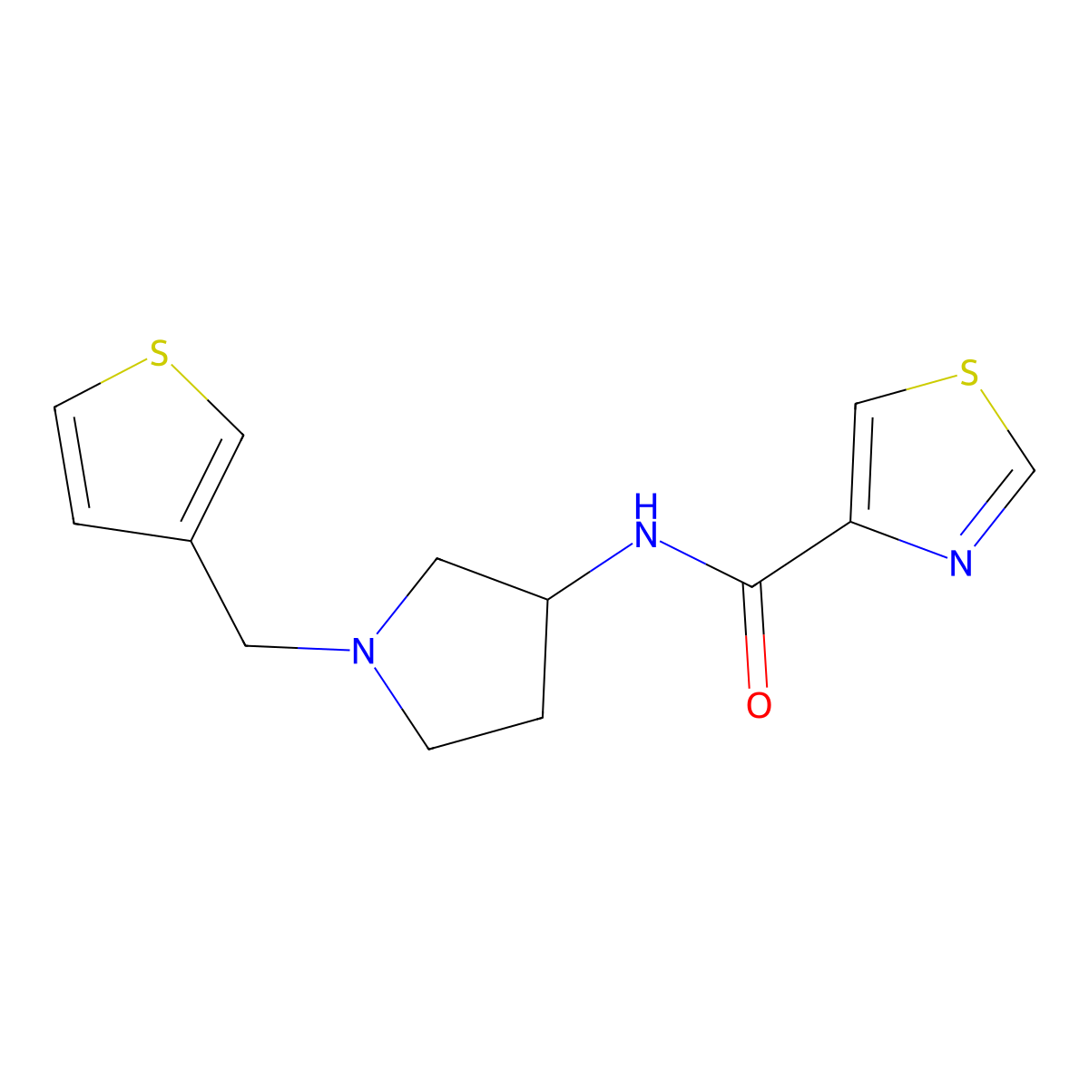 N-{1-[(thiophen-3-yl)methyl]pyrrolidin-3-yl}-1,3-thiazole-4-carboxamide molecular structure, CAS 2309311-08-6