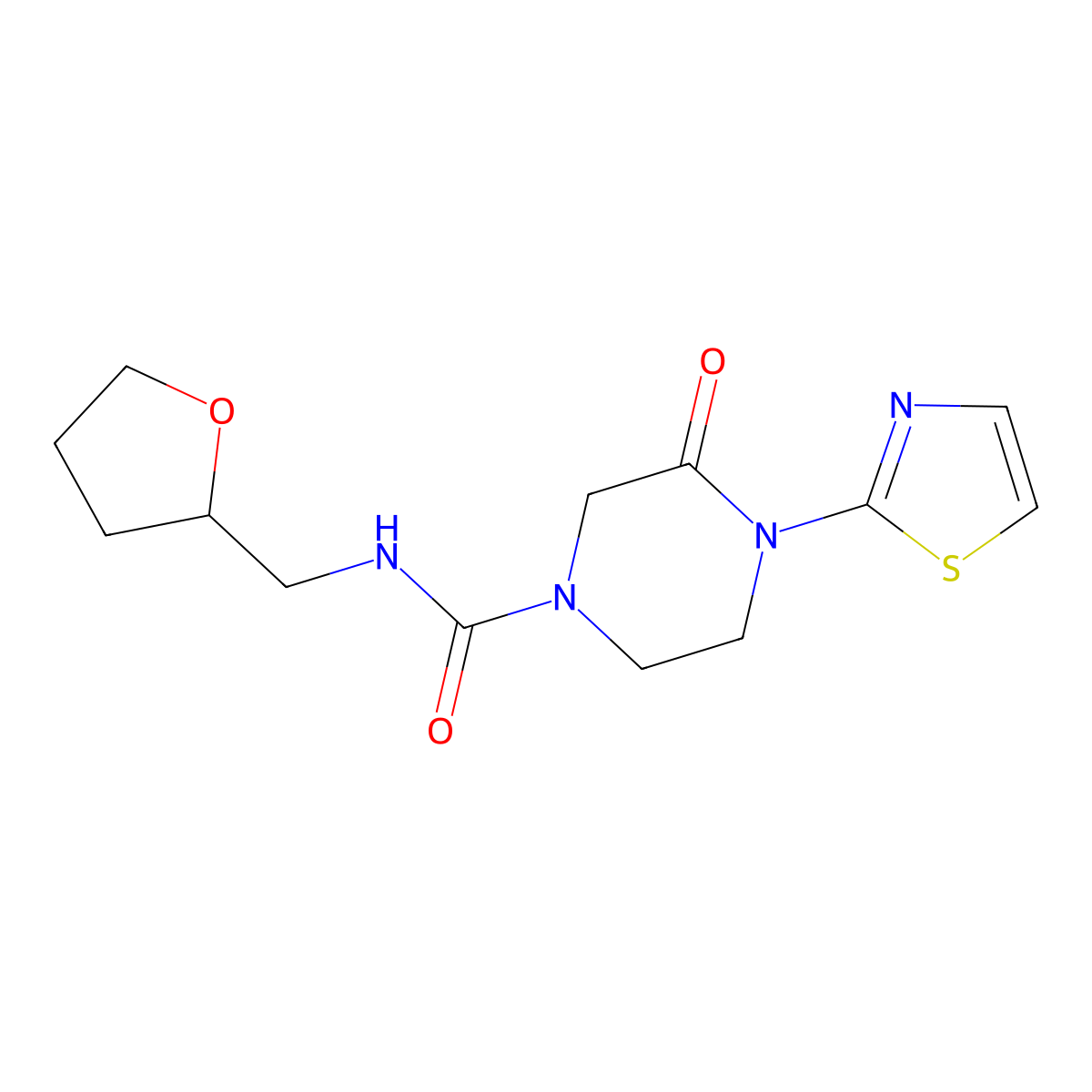 3-oxo-N-[(oxolan-2-yl)methyl]-4-(1,3-thiazol-2-yl)piperazine-1-carboxamide molecular structure, CAS 2309311-11-1