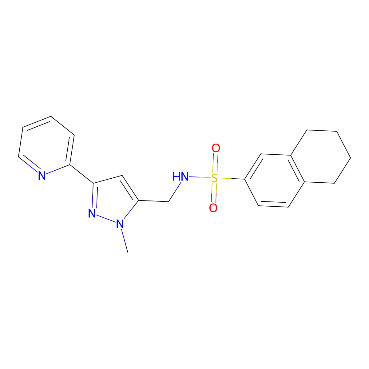 N-{[1-methyl-3-(pyridin-2-yl)-1H-pyrazol-5-yl]methyl}-5,6,7,8-tetrahydronaphthalene-2-sulfonamide molecular structure, CAS 2309311-19-9