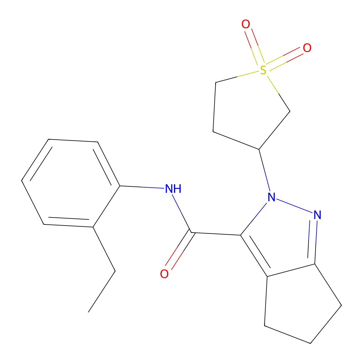 2-(1,1-dioxidotetrahydrothiophen-3-yl)-N-(2-ethylphenyl)-2,4,5,6-tetrahydrocyclopenta[c]pyrazole-3-carboxamide molecular structure, CAS 2309311-25-7