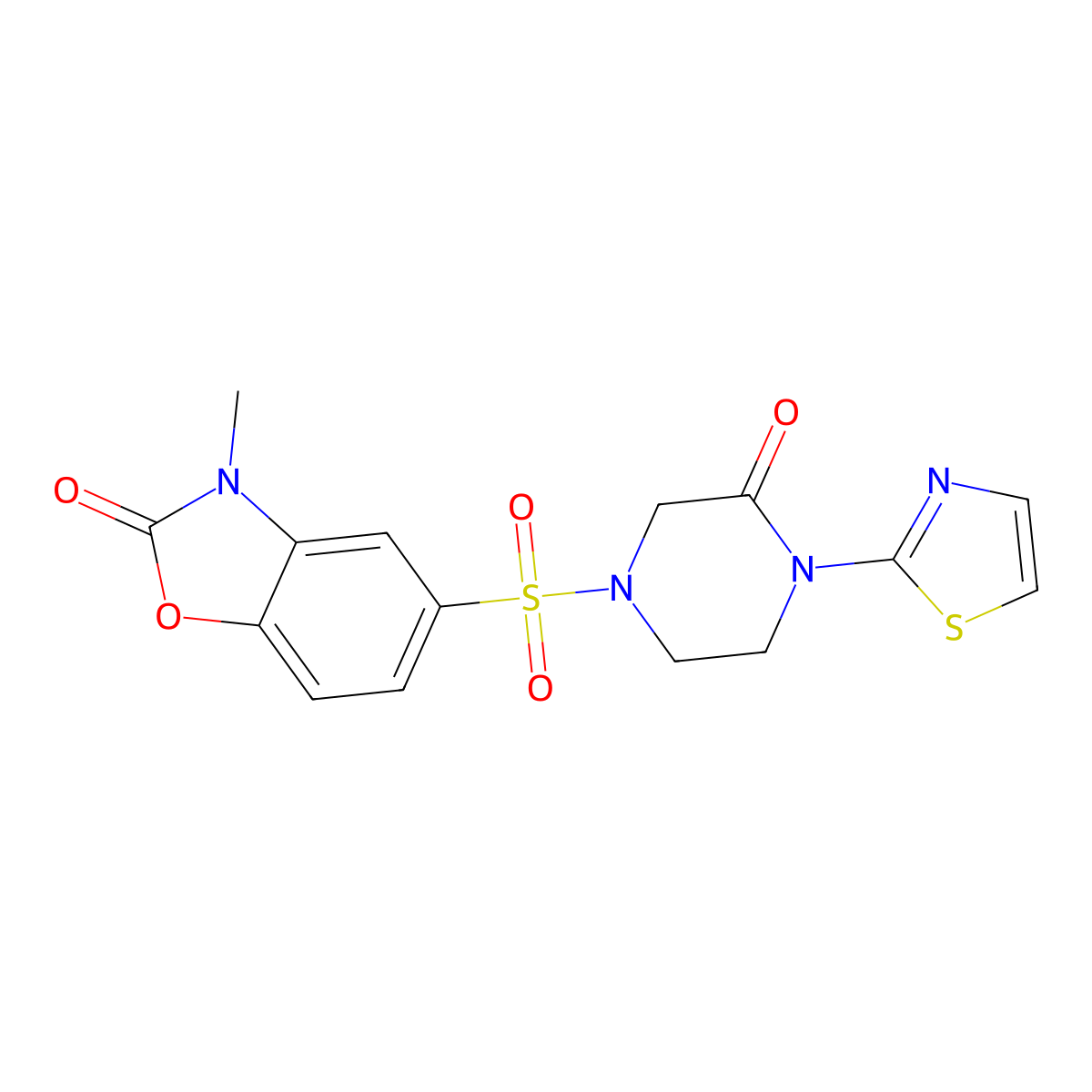 3-Methyl-5-{[3-oxo-4-(1,3-thiazol-2-yl)piperazin-1-yl]sulfonyl}-2,3-dihydro-1,3-benzoxazol-2-one molecular structure, CAS 2309311-29-1