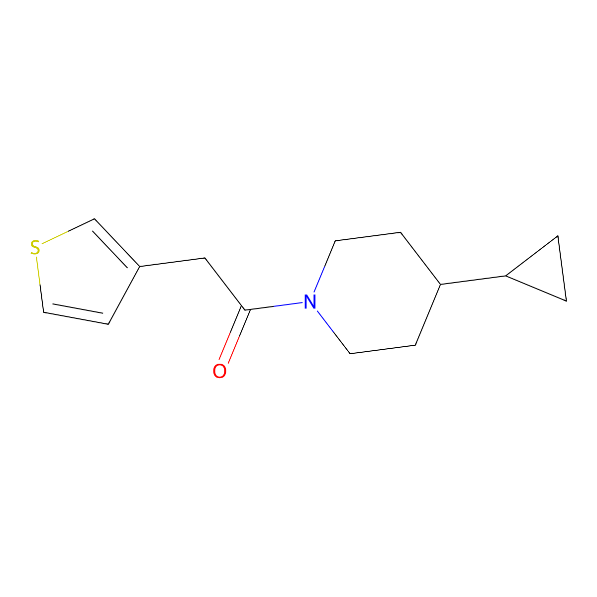 1-(4-Cyclopropylpiperidin-1-yl)-2-(thiophen-3-yl)ethan-1-one molecular structure, CAS 2309311-32-6