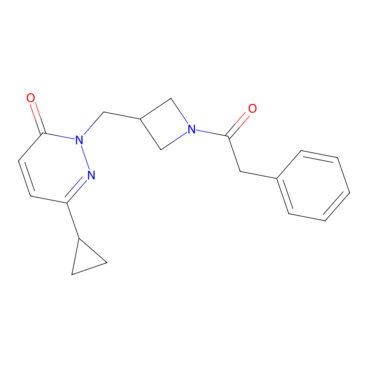 6-Cyclopropyl-2-{[1-(2-phenylacetyl)azetidin-3-yl]methyl}-2,3-dihydropyridazin-3-one molecular structure, CAS 2309311-34-8