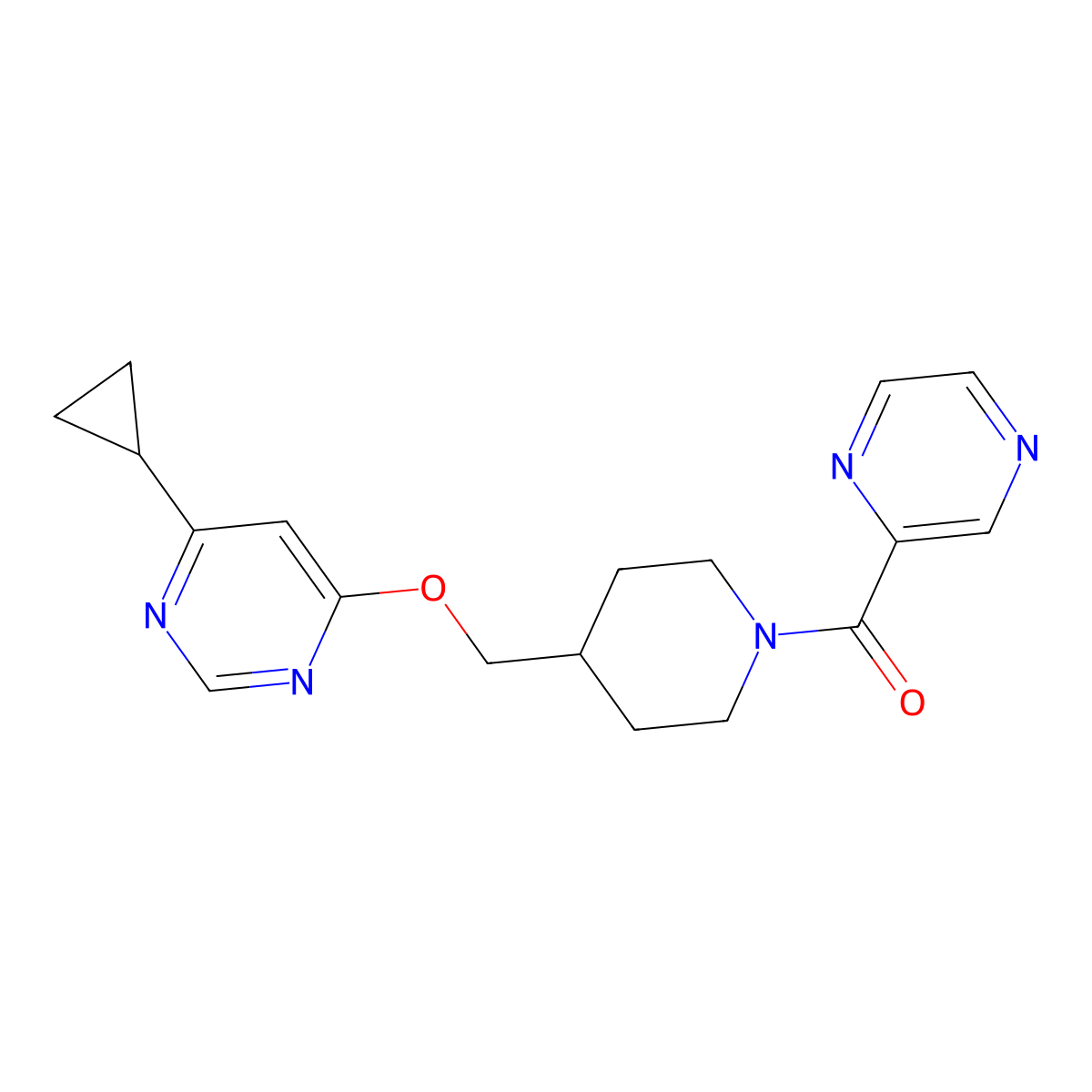 4-Cyclopropyl-6-{[1-(pyrazine-2-carbonyl)piperidin-4-yl]methoxy}pyrimidine molecular structure, CAS 2309312-69-2
