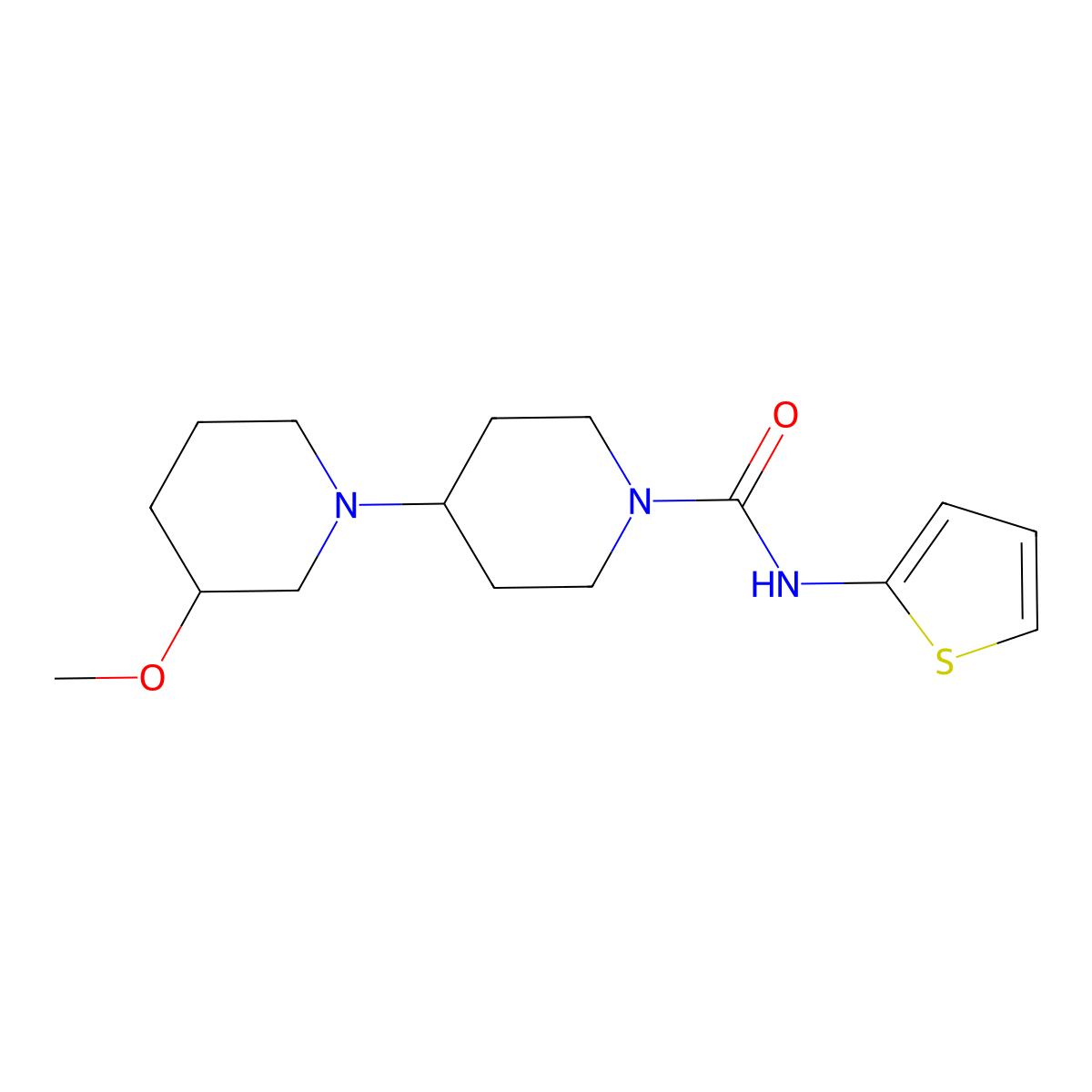 3-methoxy-N-(thiophen-2-yl)-[1,4'-bipiperidine]-1'-carboxamide molecular structure, CAS 2309312-72-7