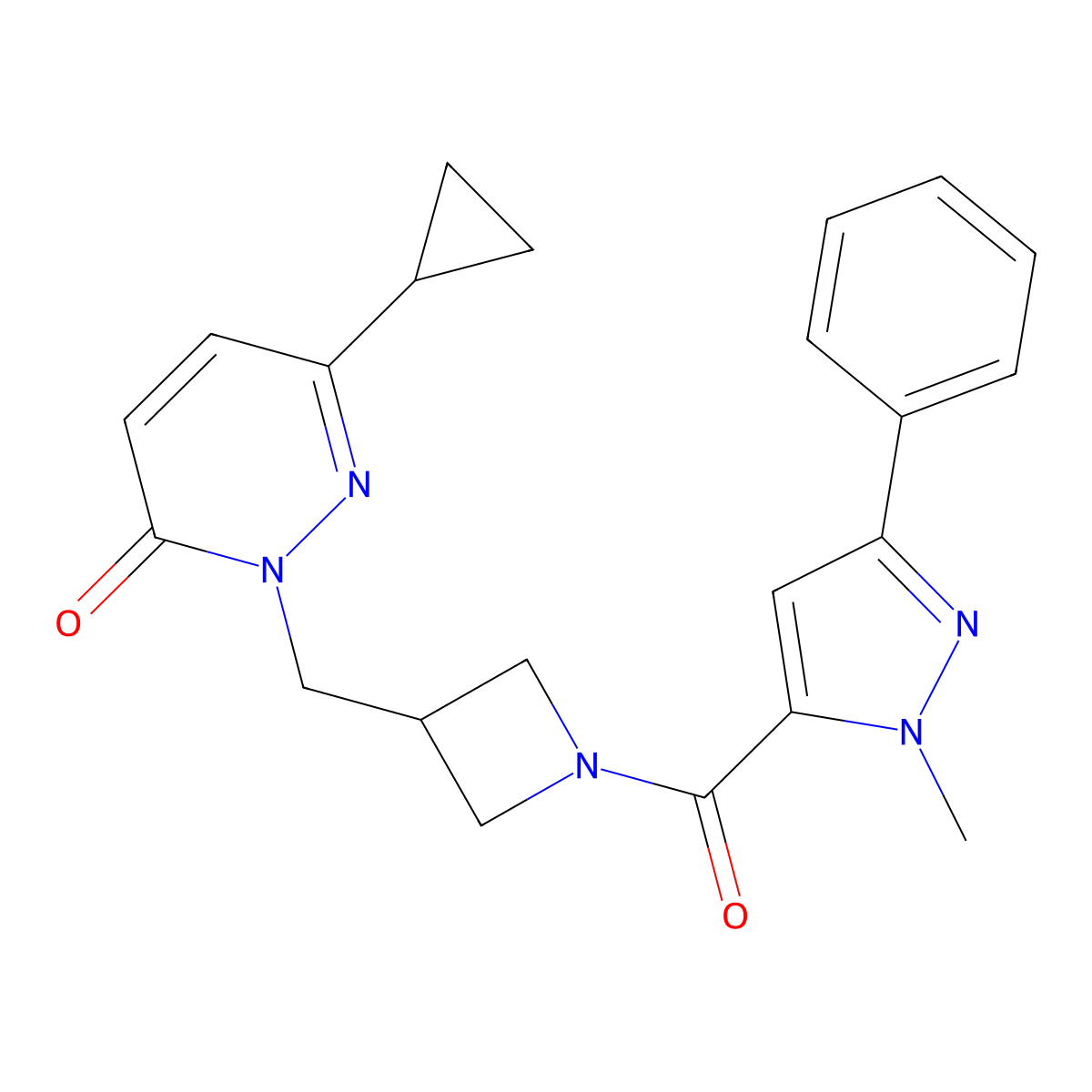 6-cyclopropyl-2-{[1-(1-methyl-3-phenyl-1H-pyrazole-5-carbonyl)azetidin-3-yl]methyl}-2,3-dihydropyridazin-3-one molecular structure, CAS 2309312-89-6