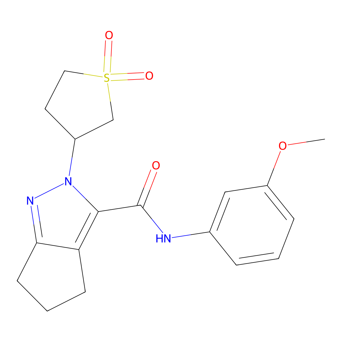 2-(1,1-dioxidotetrahydrothiophen-3-yl)-N-(3-methoxyphenyl)-2,4,5,6-tetrahydrocyclopenta[c]pyrazole-3-carboxamide molecular structure, CAS 2309312-96-5