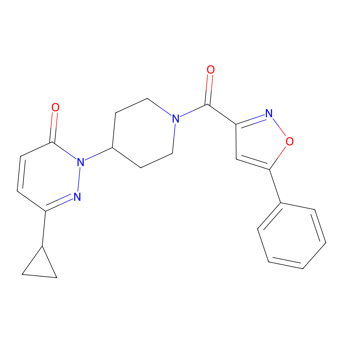 6-Cyclopropyl-2-[1-(5-phenyl-1,2-oxazole-3-carbonyl)piperidin-4-yl]-2,3-dihydropyridazin-3-one molecular structure, CAS 2309313-10-6