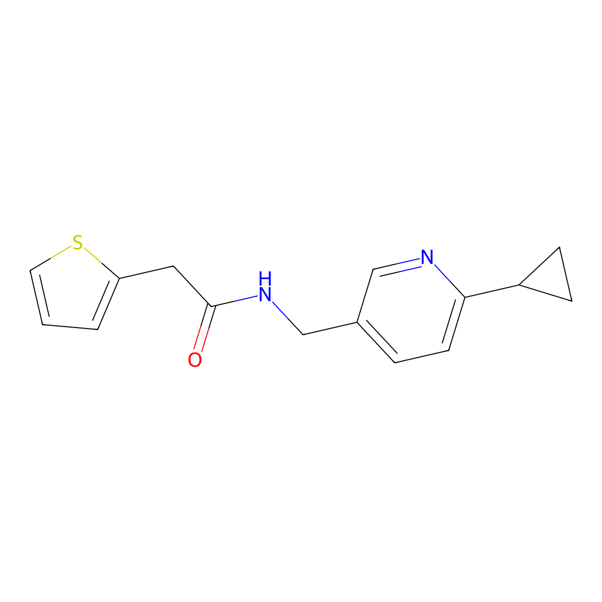 N-((6-cyclopropylpyridin-3-yl)methyl)-2-(thiophen-2-yl)acetamide molecular structure, CAS 2309313-18-4