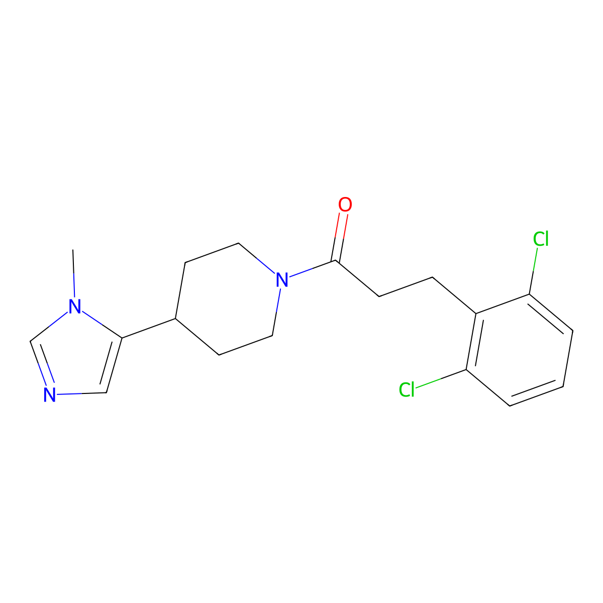 3-(2,6-dichlorophenyl)-1-[4-(1-methyl-1H-imidazol-5-yl)piperidin-1-yl]propan-1-one molecular structure, CAS 2309313-20-8