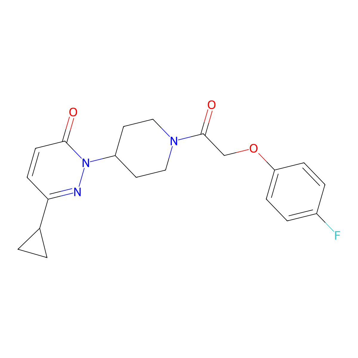 6-Cyclopropyl-2-{1-[2-(4-fluorophenoxy)acetyl]piperidin-4-yl}-2,3-dihydropyridazin-3-one molecular structure, CAS 2309313-22-0