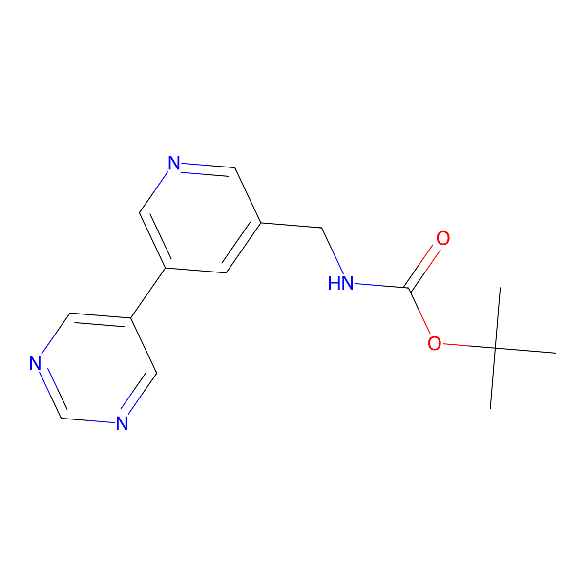 tert-butyl N-{[5-(pyrimidin-5-yl)pyridin-3-yl]methyl}carbamate molecular structure, CAS 2309313-38-8