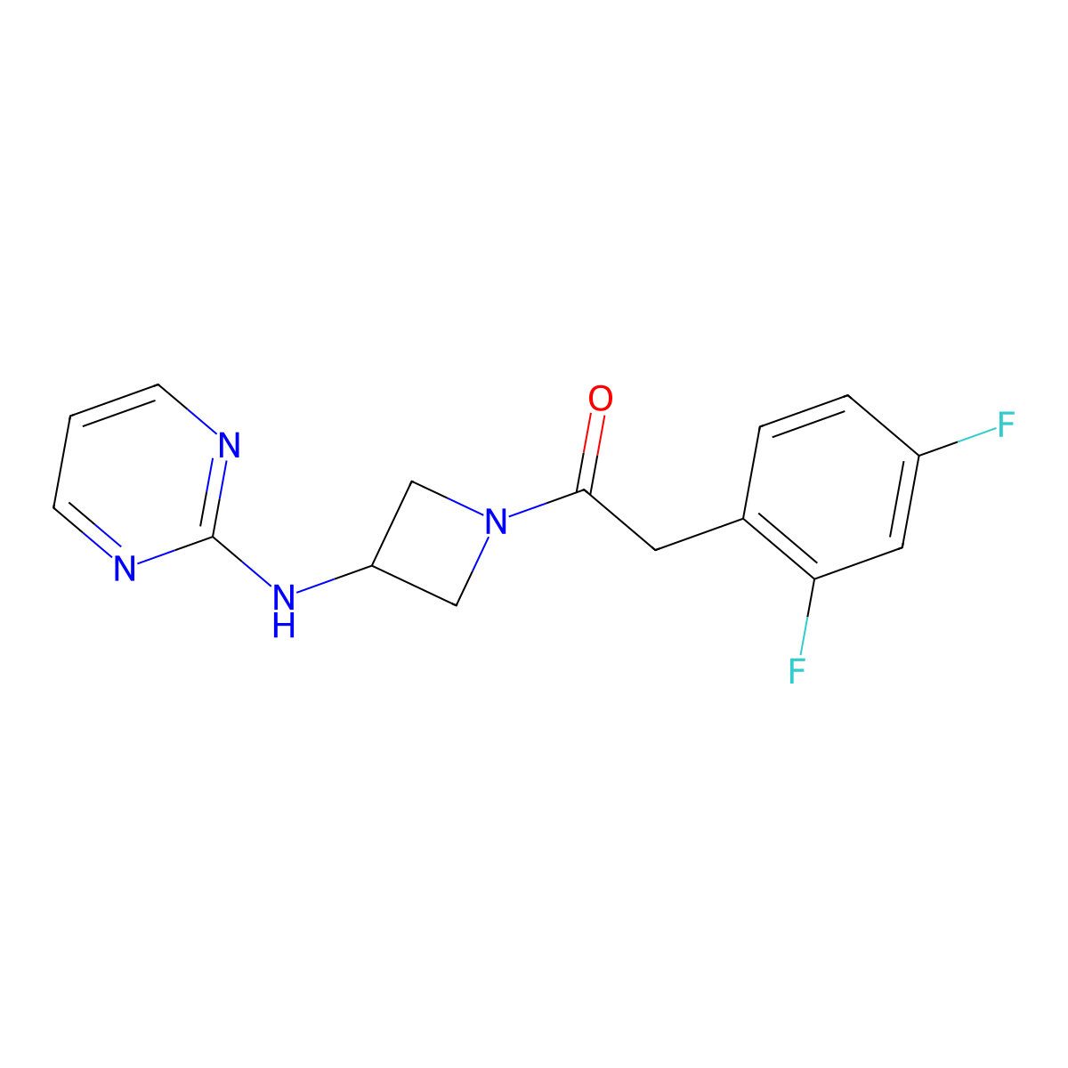 2-(2,4-Difluorophenyl)-1-(3-(pyrimidin-2-ylamino)azetidin-1-yl)ethanone molecular structure, CAS 2309313-72-0