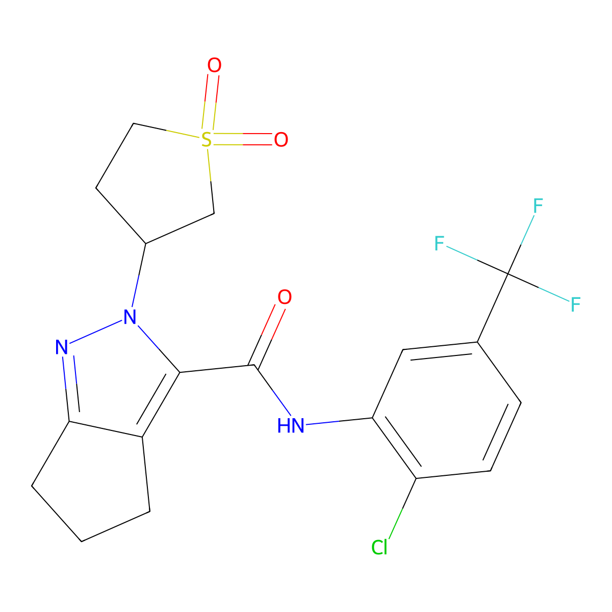 N-(2-chloro-5-(trifluoromethyl)phenyl)-2-(1,1-dioxidotetrahydrothiophen-3-yl)-2,4,5,6-tetrahydrocyclopenta[c]pyrazole-3-carboxamide molecular structure, CAS 2309313-92-4