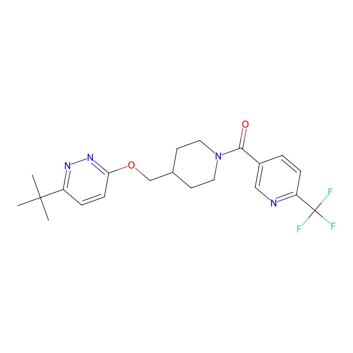 3-Tert-butyl-6-({1-[6-(trifluoromethyl)pyridine-3-carbonyl]piperidin-4-yl}methoxy)pyridazine molecular structure, CAS 2309313-97-9