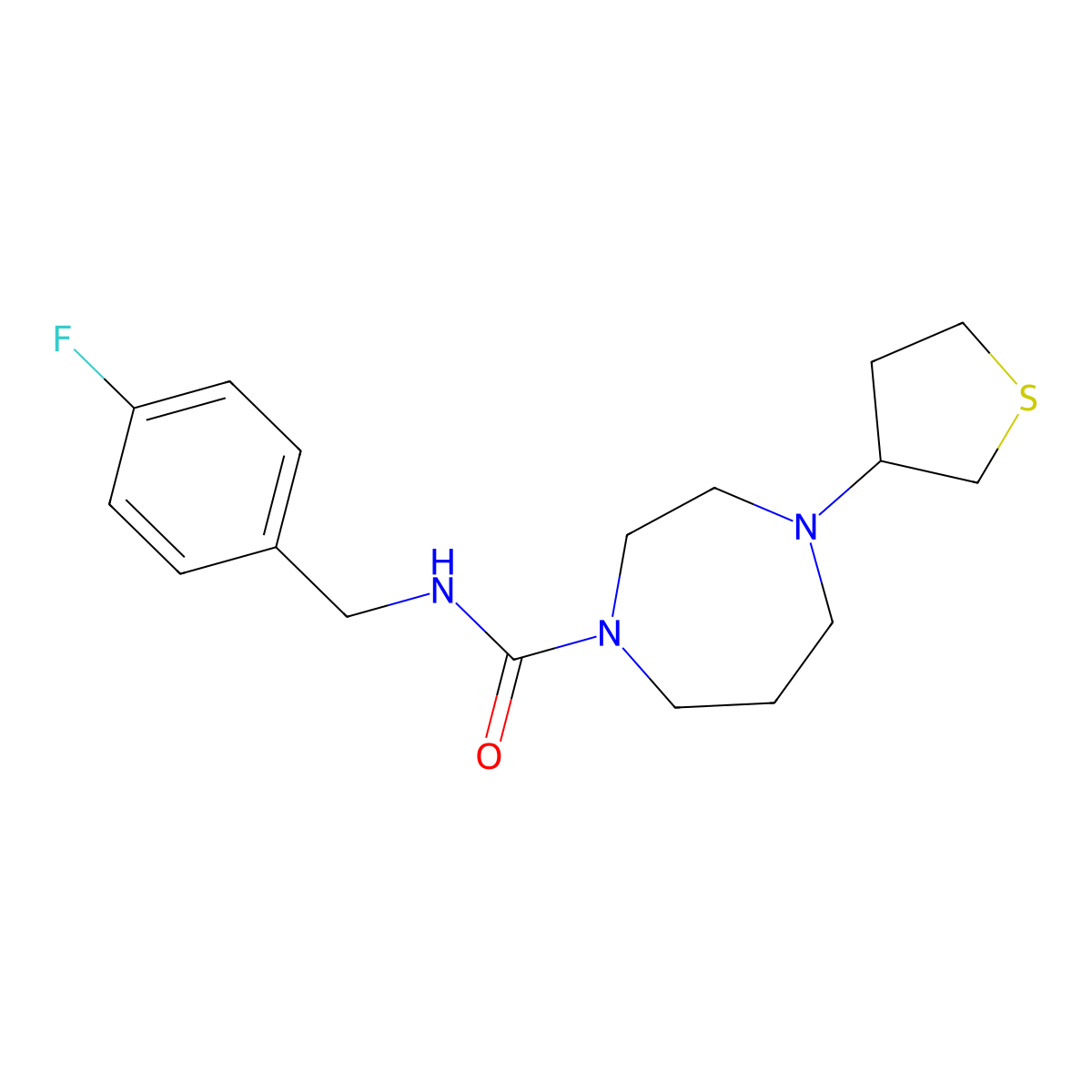 N-[(4-fluorophenyl)methyl]-4-(thiolan-3-yl)-1,4-diazepane-1-carboxamide molecular structure, CAS 2309314-41-6