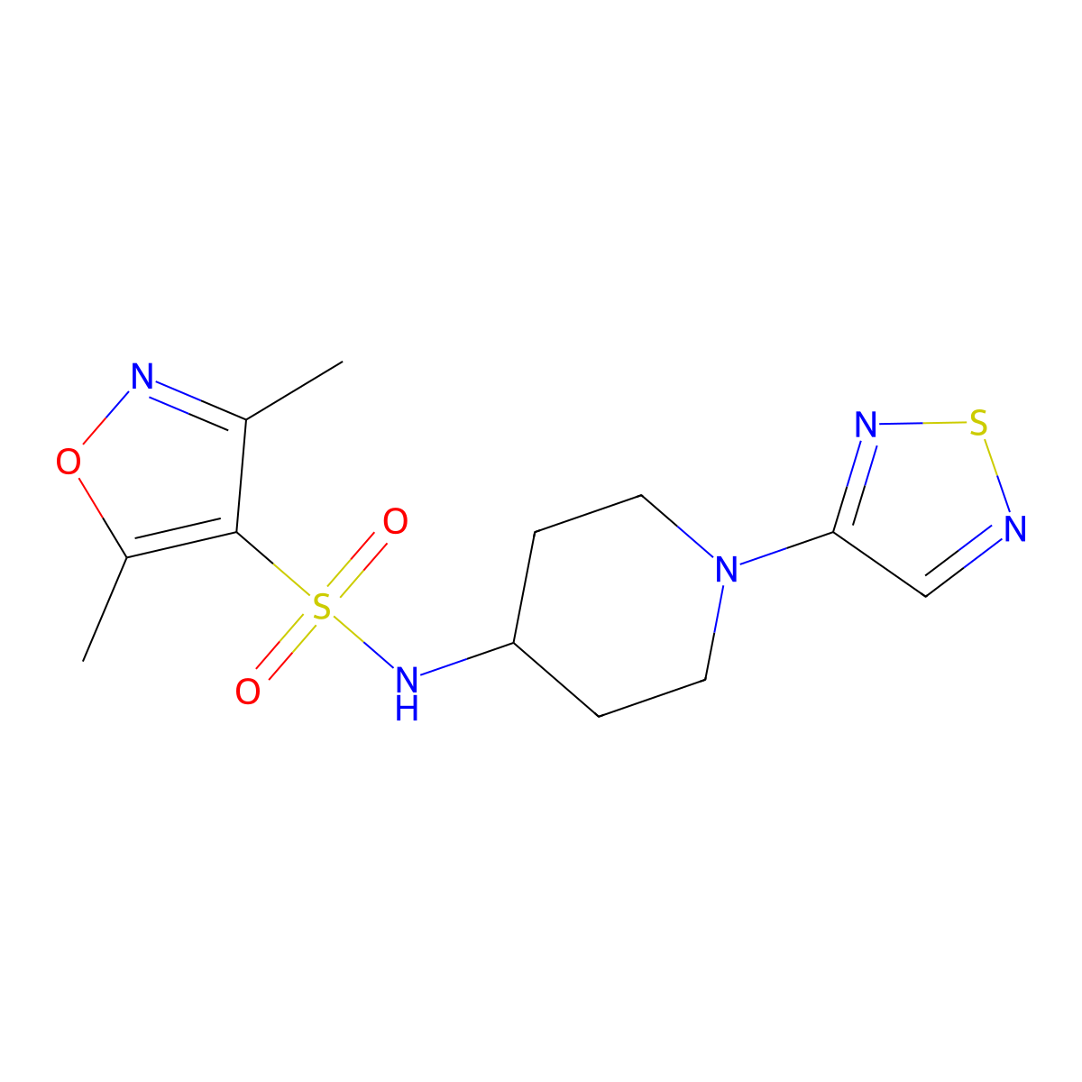 3,5-dimethyl-N-[1-(1,2,5-thiadiazol-3-yl)piperidin-4-yl]-1,2-oxazole-4-sulfonamide molecular structure, CAS 2309314-54-1