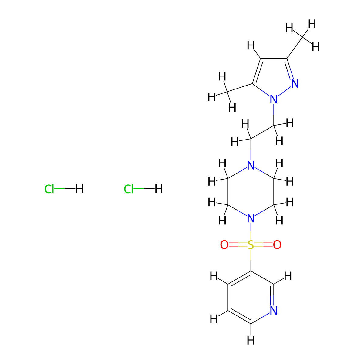 1-[2-(3,5-dimethyl-1H-pyrazol-1-yl)ethyl]-4-(pyridine-3-sulfonyl)piperazine dihydrochloride molecular structure, CAS 2309314-93-8