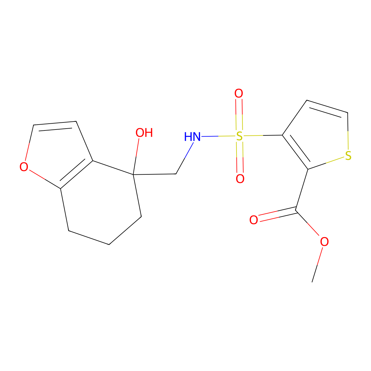 Methyl 3-{[(4-hydroxy-4,5,6,7-tetrahydro-1-benzofuran-4-yl)methyl]sulfamoyl}thiophene-2-carboxylate molecular structure, CAS 2309341-28-2